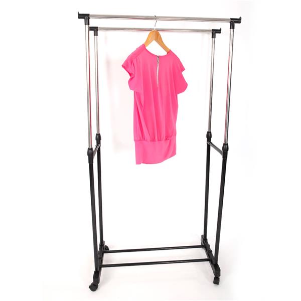 HAOYYE Dual-Bar Adjustable Clothes Rack with Shoe Shelf, Black & Silver, Durable Space-Saving Organizer for Closet and Bedroom, Vertical & Horizontal Stretching Design, Premium Quality, Stylish Modern Look, Versatile Use, Sturdy Construction