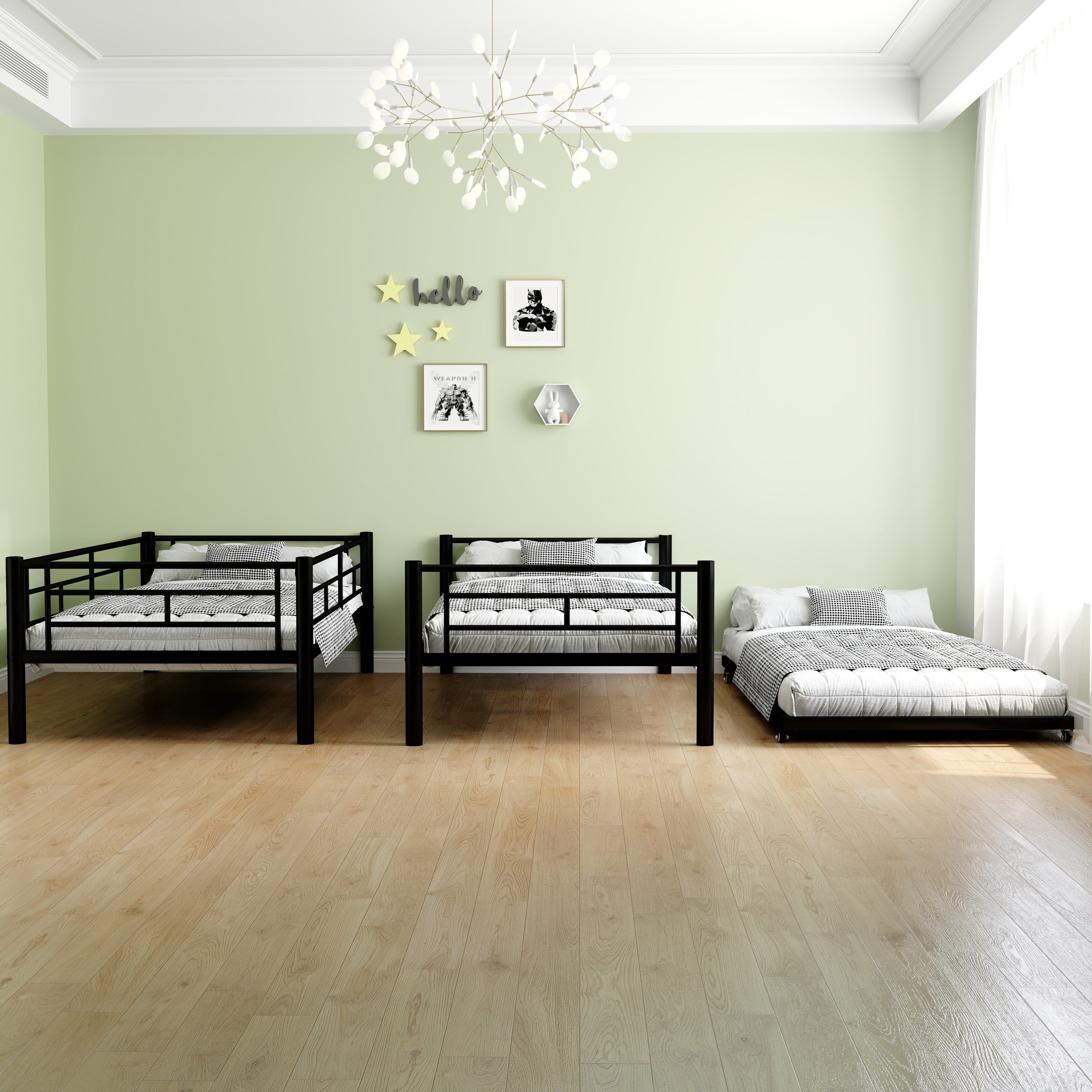HAOYYE Heavy-duty Sturdy Meta Twin over Twin Bunk Bed/l/ Noise Reduced/ Safety Guardrail/No Box Spring Needed,Black Space-Saving Heavy Duty Modern Design Adults Dorm Room Easy Assembly Bedroom Furniture