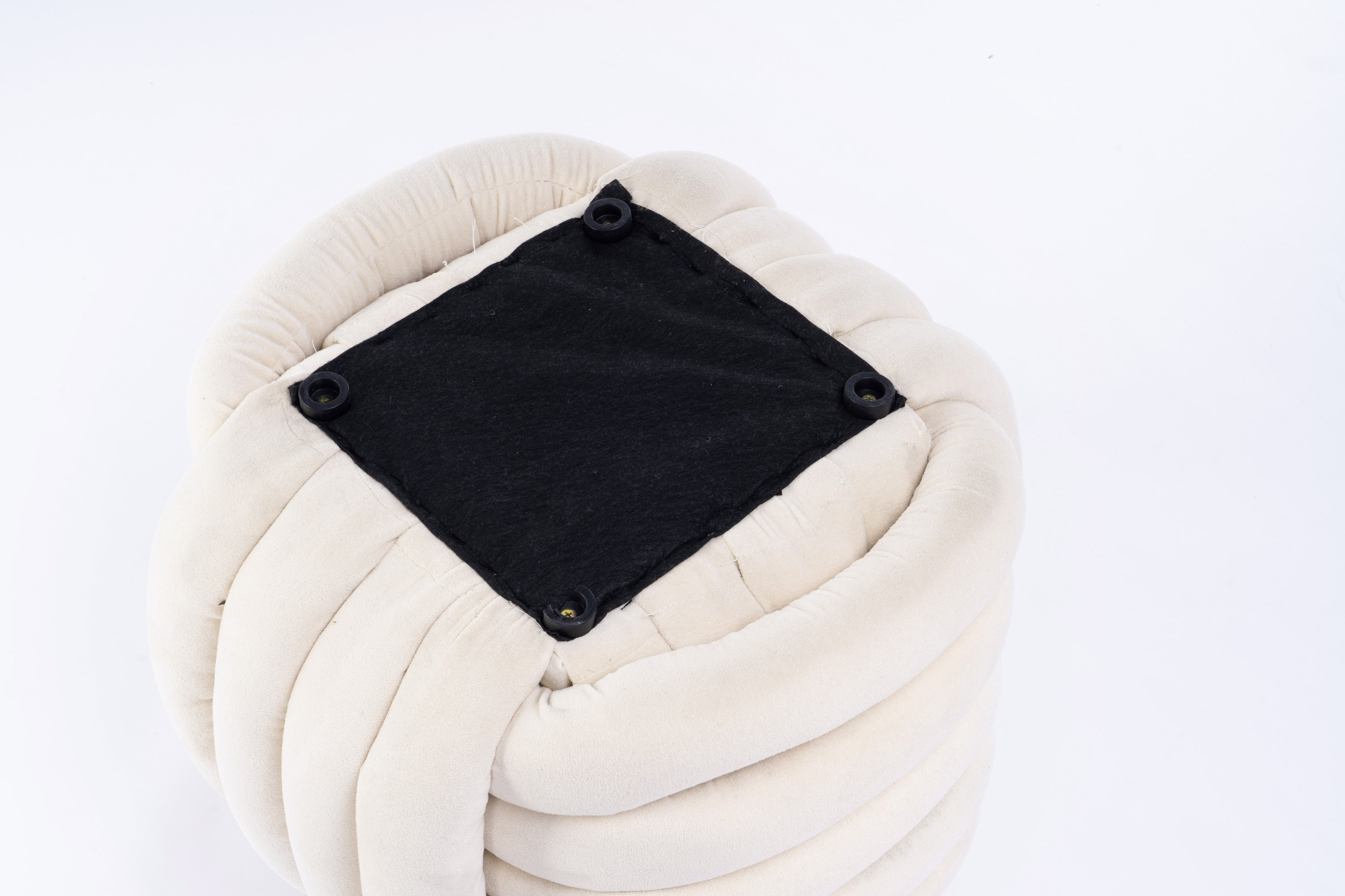 Haoyye Chenille Fabric Knot Design Ottoman Footstool Makeup Stool, Comfortable and Stylish Seat, Modern Upholstered Chair for Living Room or Bedroom, Beige, Sturdy and Space-Saving Furniture