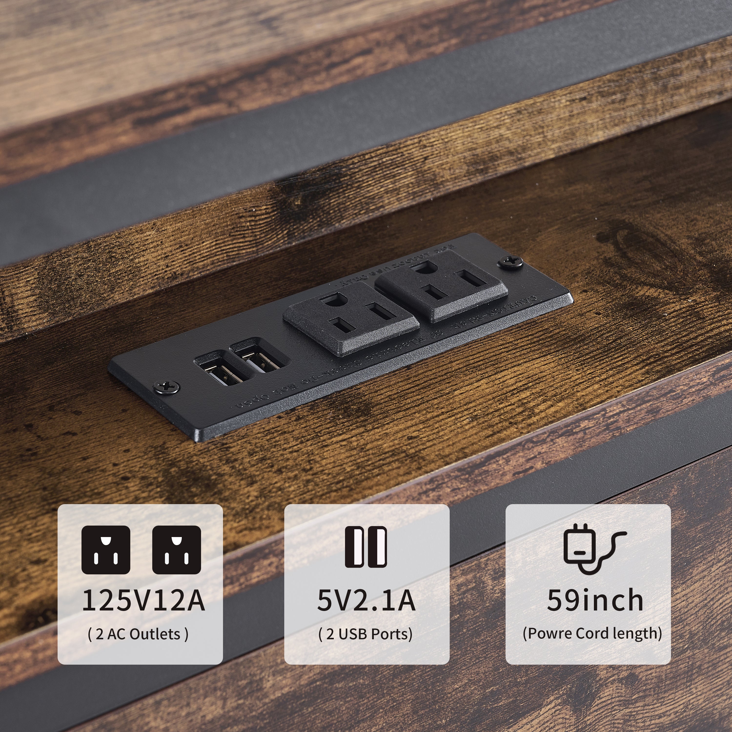 HAOYYE Queen Size Bed Frame, Storage Headboard with LED light, Charging Station, Solid and Stable, Noise Free, No Box Spring Needed, Easy Assembly, Vintage Brown Sturdy Space-Saving Heavy Duty Modern Design