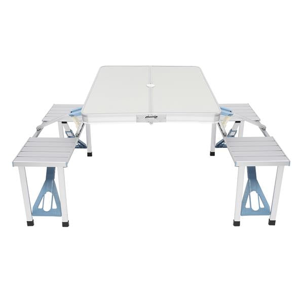 HAOYYE One Piece Folding Table and Chair Set Aluminum Alloy Portable Picnic Table with Built In Seats Lightweight Outdoor Camping Furniture for Patio Garden BBQ Travel Easy Carry Foldable Table and Bench Combo for Adults