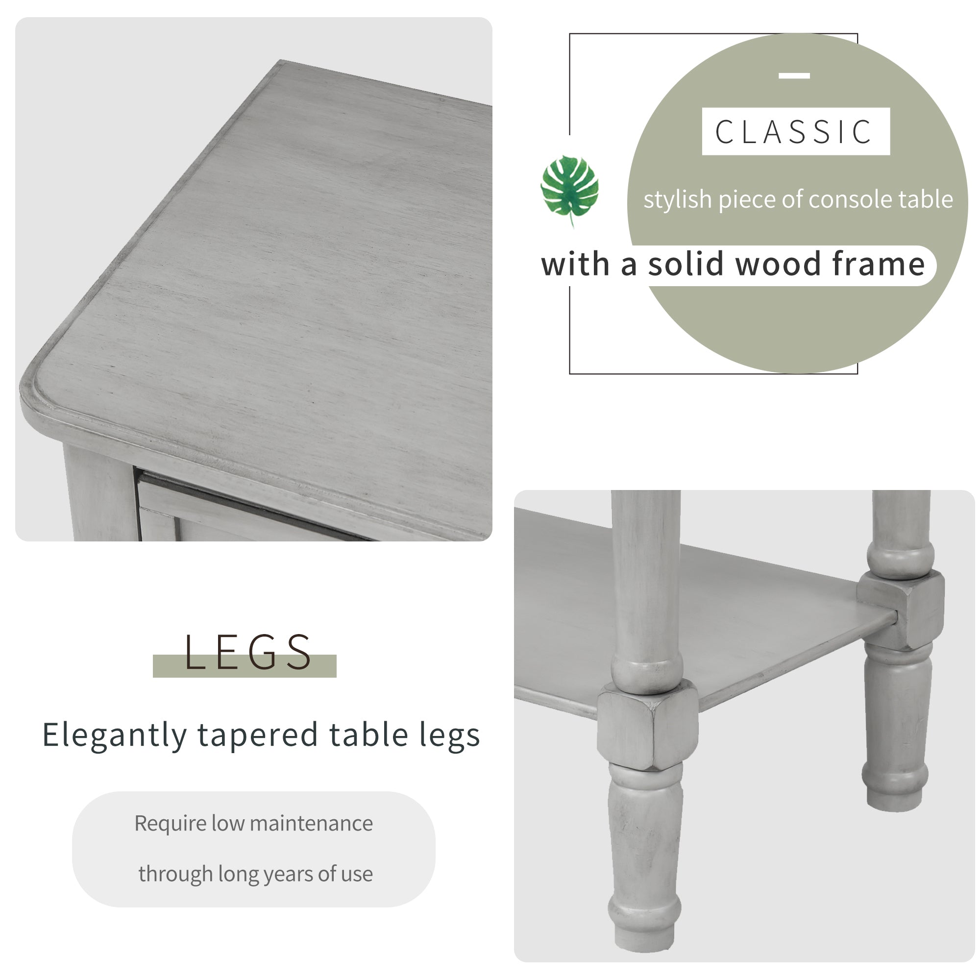 HAOYYE Slim Console Table With Three Drawers And Bottom Shelf, Narrow Sofa Table For Living Room, Modern Space-Saving Design, Heavy Duty Construction, Easy Assembly (Gray Wash)