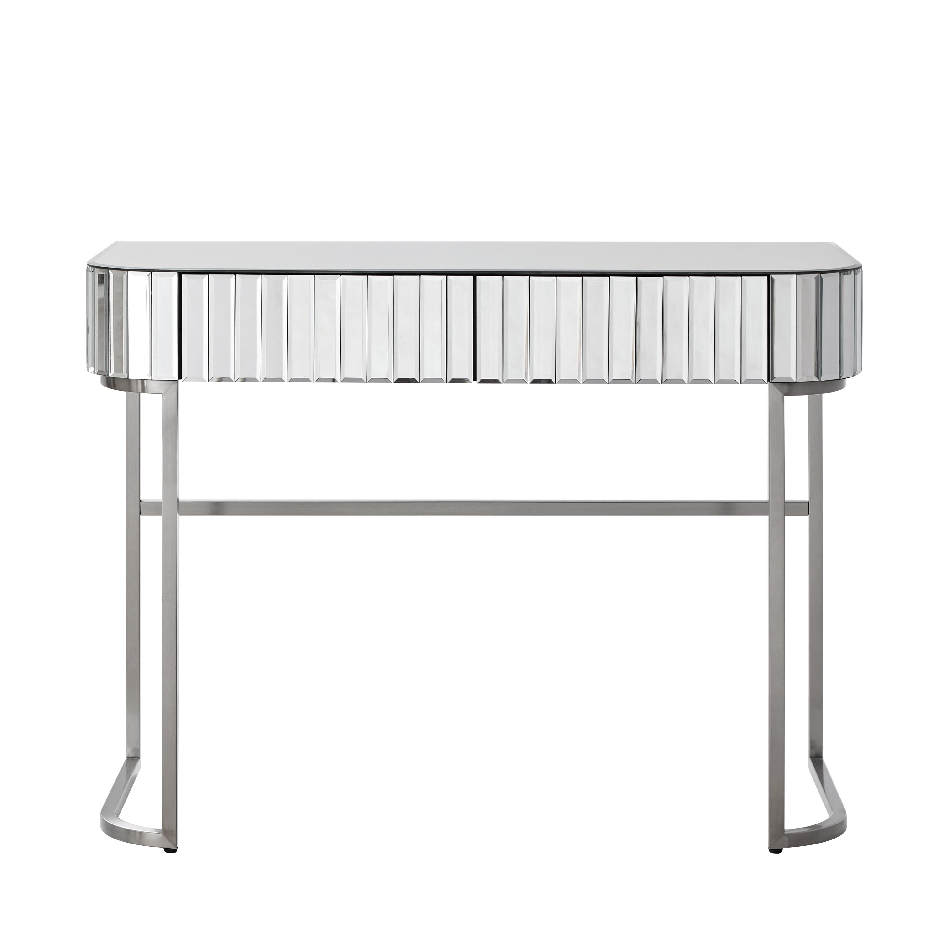 HAOYYE 39" Mirrored Makeup Vanity Table with Stainless Steel Base, Mirrored Console Dressing Table with 2 Drawers,Versatile Desk for Bedroom and Office, Silver