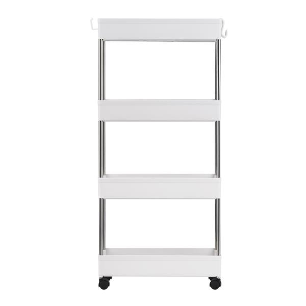 HAOYYE 4 Layer Ultra Thin Mobile Slim Storage Cart White Multi Functional Rolling Organizer with Wheels for Kitchen Bathroom Laundry Room Narrow Spaces Plastic and Stainless Steel Space Saving Design