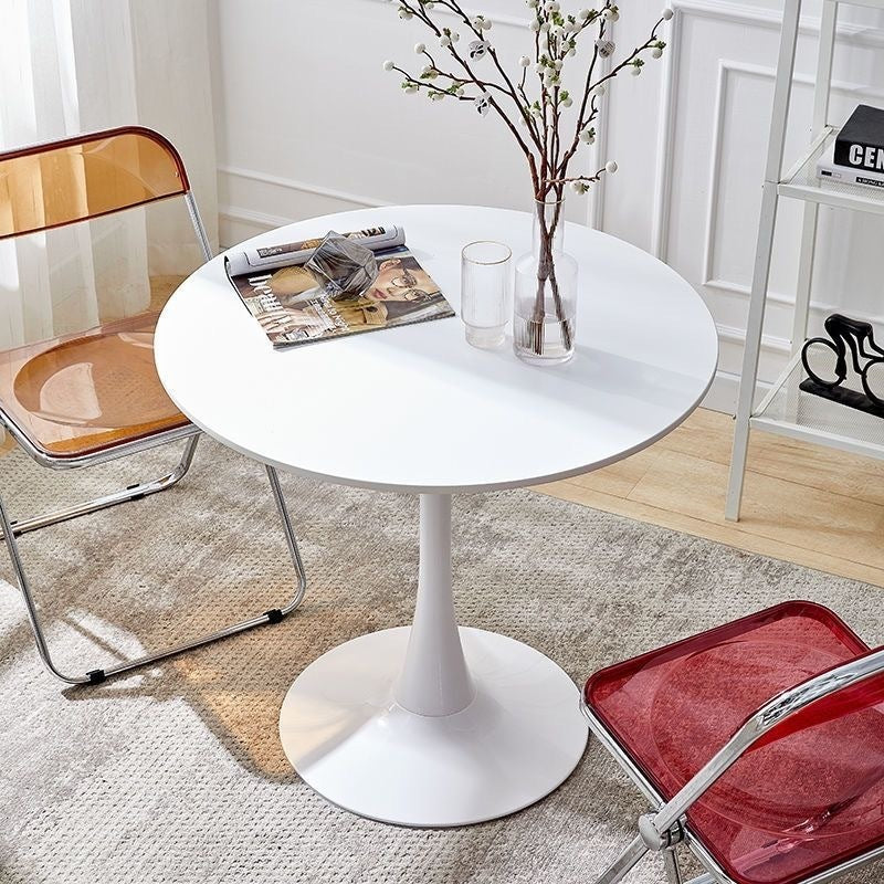 HAOYYE White Round Table, Modern Dining Table, MDF Top and Steel Base Tulip Round Kitchen Table, Mid Century Coffee Table for Living Room 24 Inch,Thanksgiving,Black Friday, Cyber Monday, Christmas Gifts