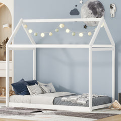 HAOYYE Twin Size Wooden House Bed, White Sturdy Space-Saving Heavy Duty Modern Design Adults Dorm Room Easy Assembly Bedroom Furniture