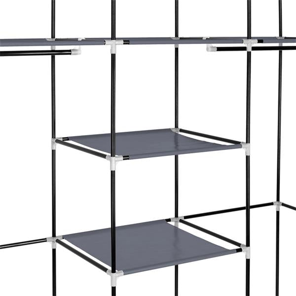 DE Direct HAOYYE Portable Clothes Closet Wardrobe with Double Hanging Rods and Shelves Non-Woven Fabric Storage Organizer for Bedroom Apartment Entryway Walk-In Closet Easy to Assemble Space-Saving Dustproof Design in Gray