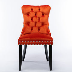 HAOYYE High-end Tufted Solid Wood Contemporary Velvet Upholstered Dining Chair with Wood Legs Nailhead Trim 2-Pcs Set, Orange, SW2001OG Sturdy Space-Saving Heavy Duty Modern Design