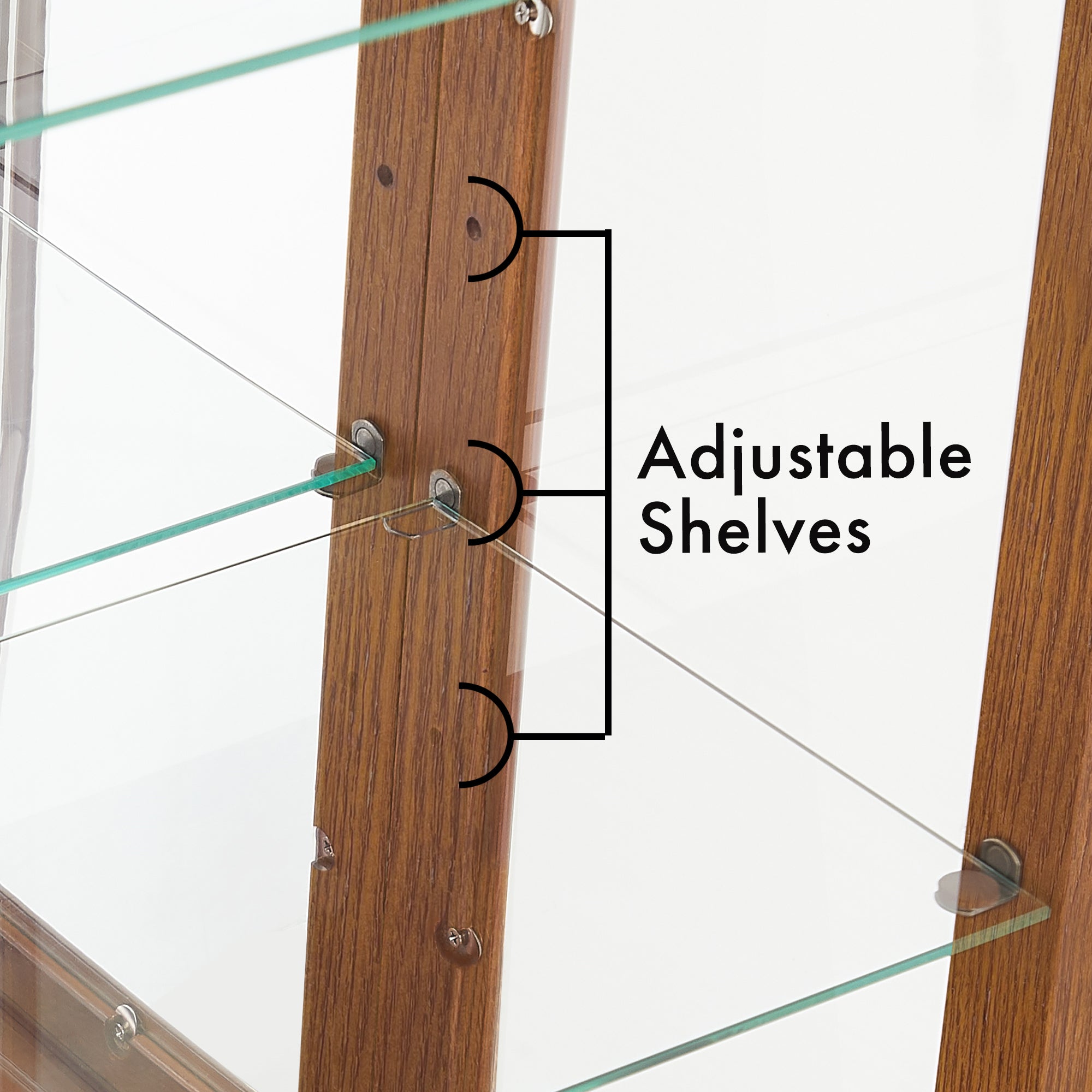 HAOYYE Curio Cabinet with Integrated Lighting and Adjustable Shelves Featuring a Mirrored Back Panel and Tempered Glass Doors in Oak Finish for Displaying Collectibles and Home Decor with Sturdy, Space Saving, Heavy Duty Construction