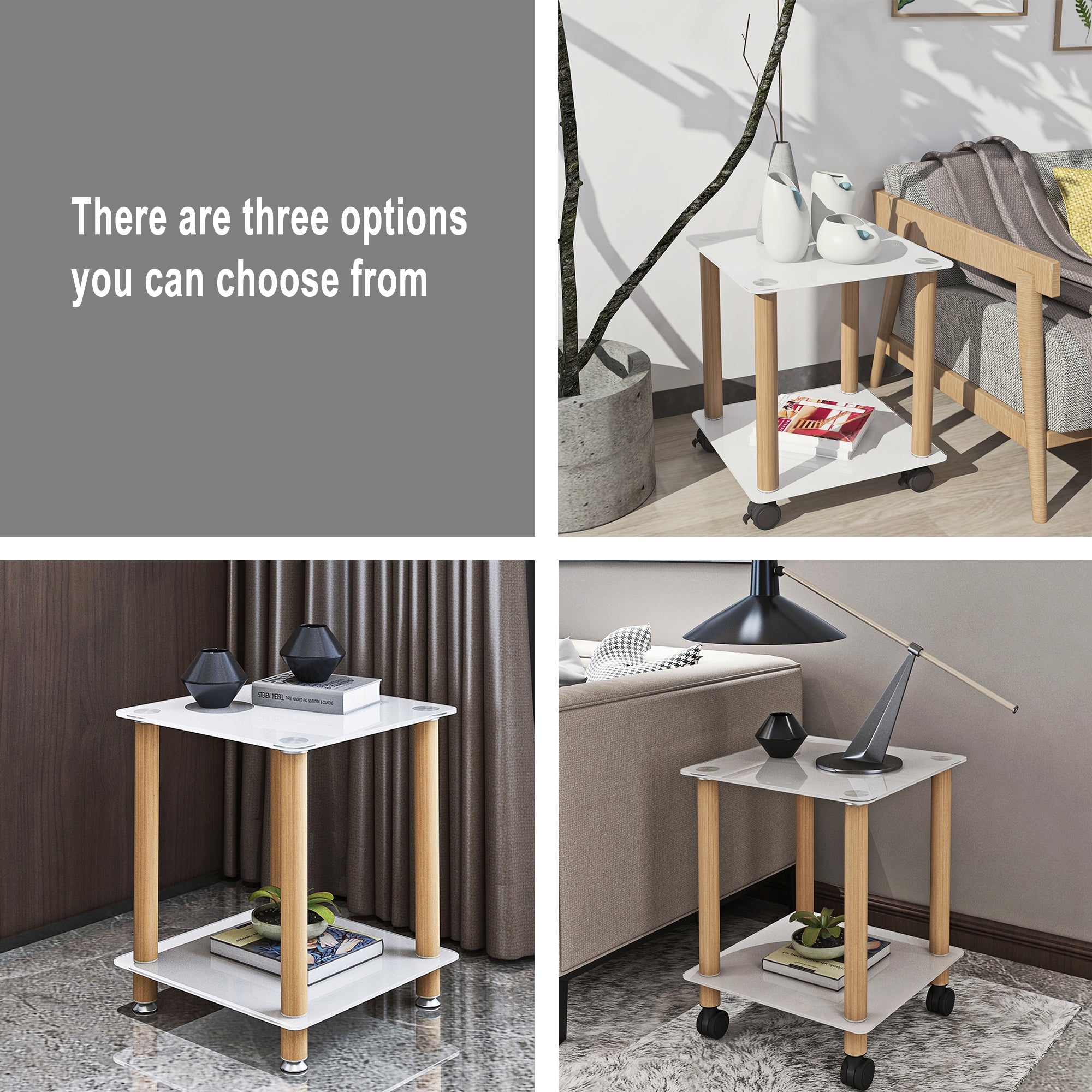 HAOYYE One Piece White And Oak Side Table with Two Tier Storage Shelf for Adults Dorm Room and Living Spaces Perfect as Nightstand, End Table or Sofa Table Featuring Heavy Duty Construction, Space Saving Functionality and Easy Assembly