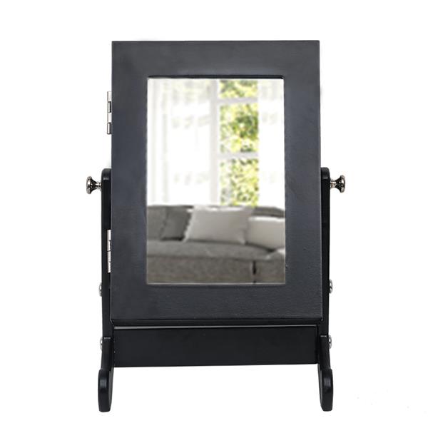 HAOYYE Small Black Mirror Jewelry Cabinet Organizer Armoire with Stand Countertop Storage Box for Rings Necklaces Earrings Makeup and Accessories Compact and Stylish Space-Saving Design for Bedroom or Vanity Table