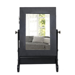 HAOYYE Small Black Mirror Jewelry Cabinet Organizer Armoire with Stand Countertop Storage Box for Rings Necklaces Earrings Makeup and Accessories Compact and Stylish Space-Saving Design for Bedroom or Vanity Table