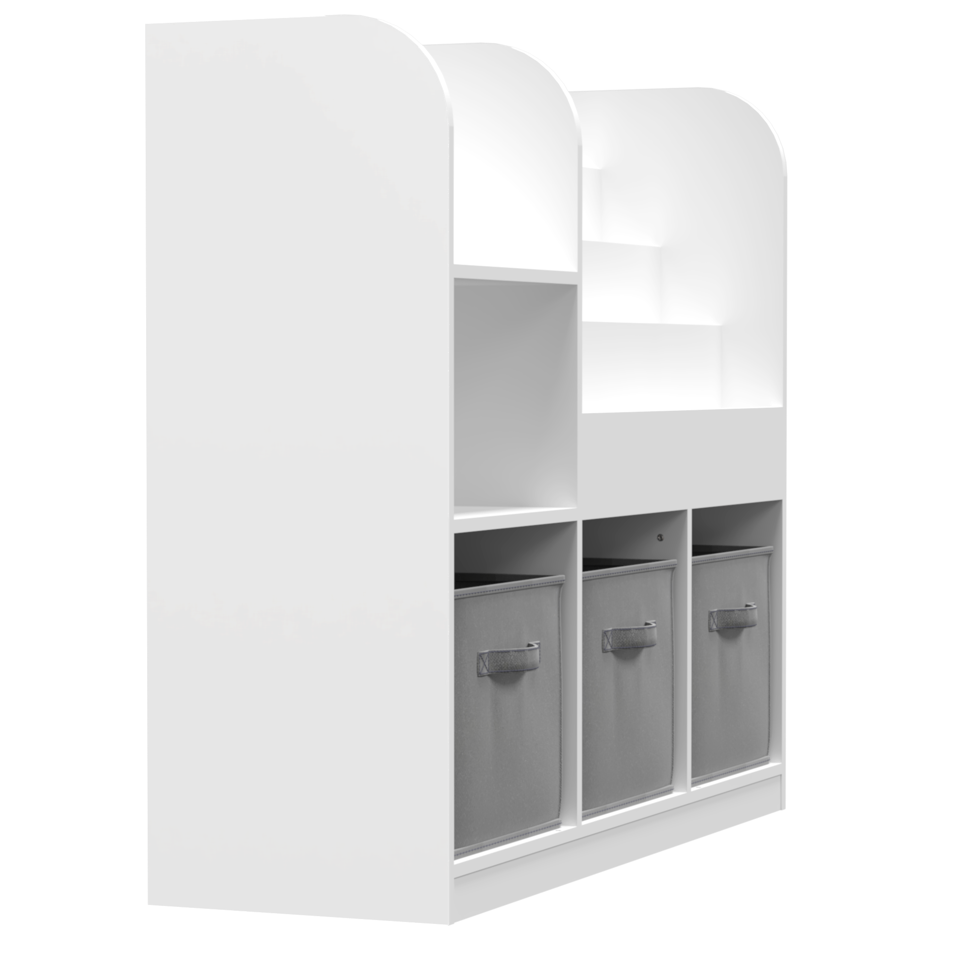 HAOYYE Bookcase and Bookshelf, Multifunctional Display Stand With 3 Collapsible Fabric Drawers, Toy Storage Organizer for Bedroom, Playroom, or Hallway, White/Gray, Sturdy Space-Saving Design
