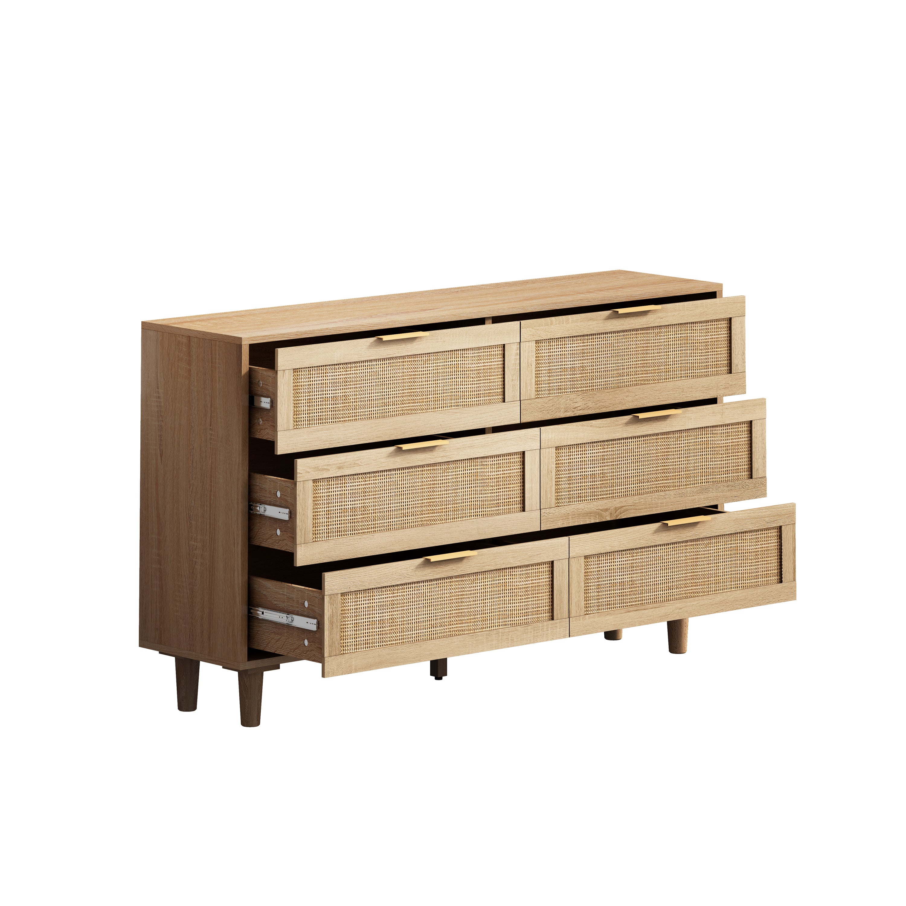 HAOYYE 6-Drawer Rattan Storage Cabinet for Bedroom or Living Room, Natural, Sturdy Space-Saving Design, Heavy Duty Construction, Easy Assembly, Durable and Stylish Home Furniture