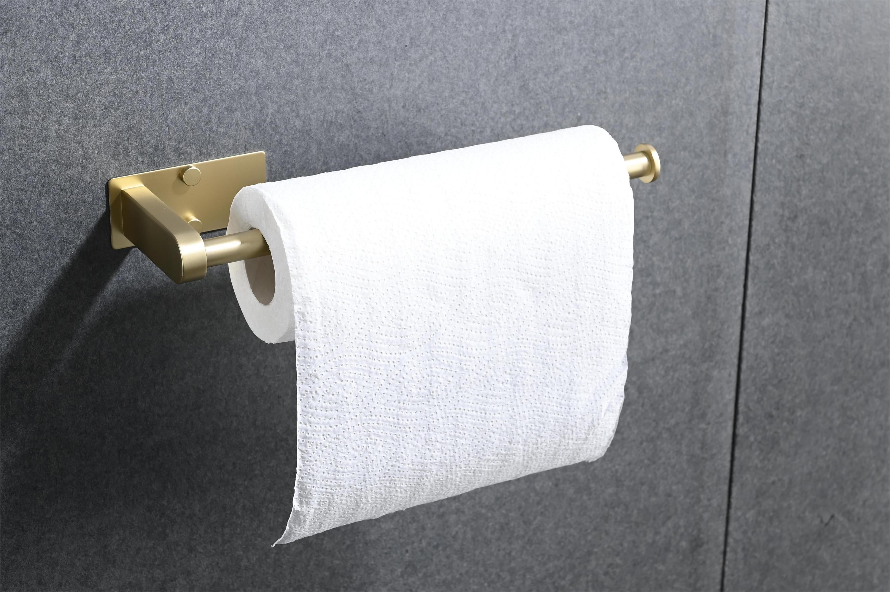 HAOYYE 2 Pack Paper Towel Holder Wall Mount, Brushed gold Paper Towel Holder Under Cabinet, Self Adhesive Paper Towel Holders, Kitchen Towel Holder for Kitchen Organization and Storage (12inch, 2 Pack)