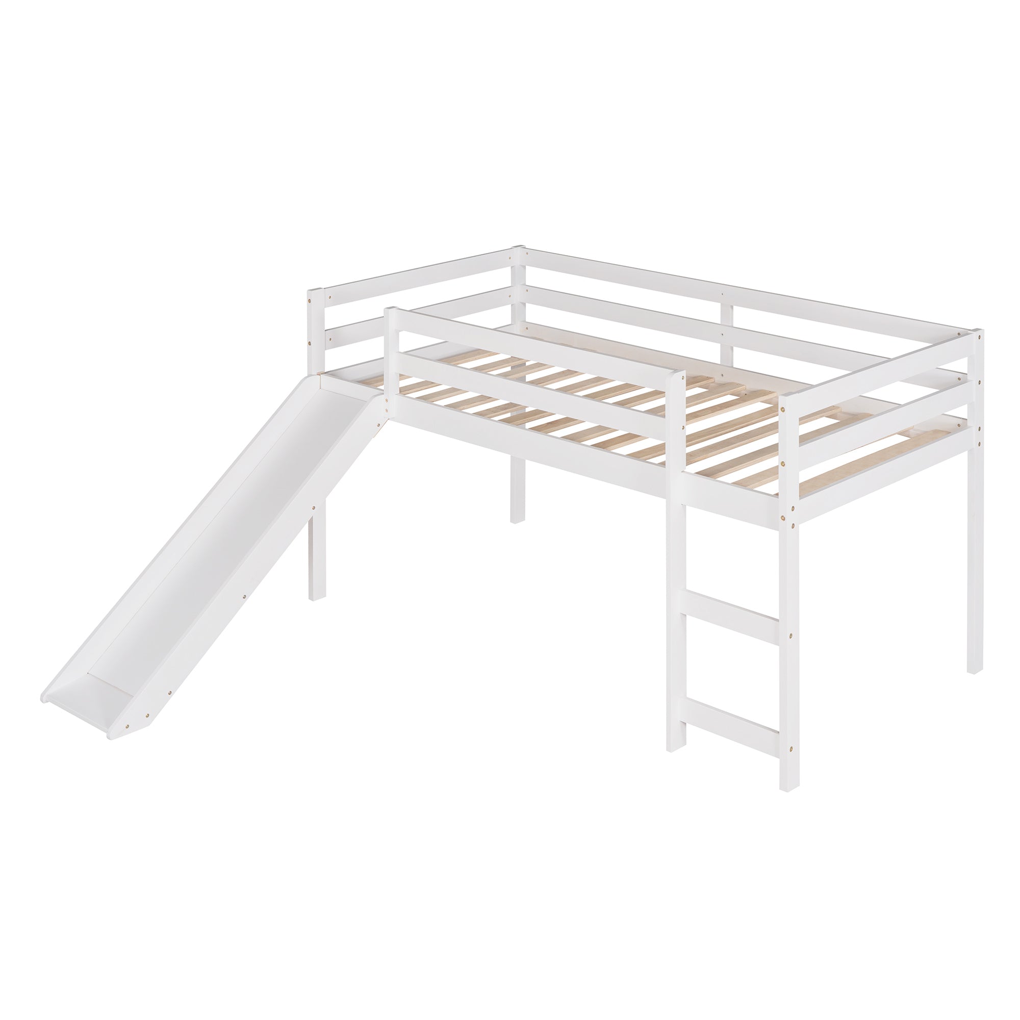 HAOYYE Loft Bed with Slide, Multifunctional Design, Twin (White)(OLD SKU: WF191904AAK) Sturdy Space-Saving Heavy Duty Modern Design Adults Dorm Room Easy Assembly Bedroom Furniture