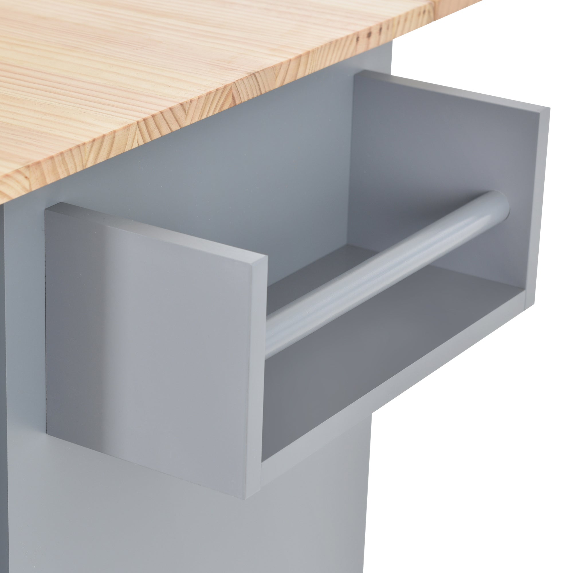 HAOYYE Rolling Mobile Kitchen Island With Solid Wood Top, Storage Cabinet, Drop Leaf Breakfast Bar, Spice Rack, Towel Rack, And Drawer, Grey Blue, Sturdy Space-Saving Design With Locking Wheels