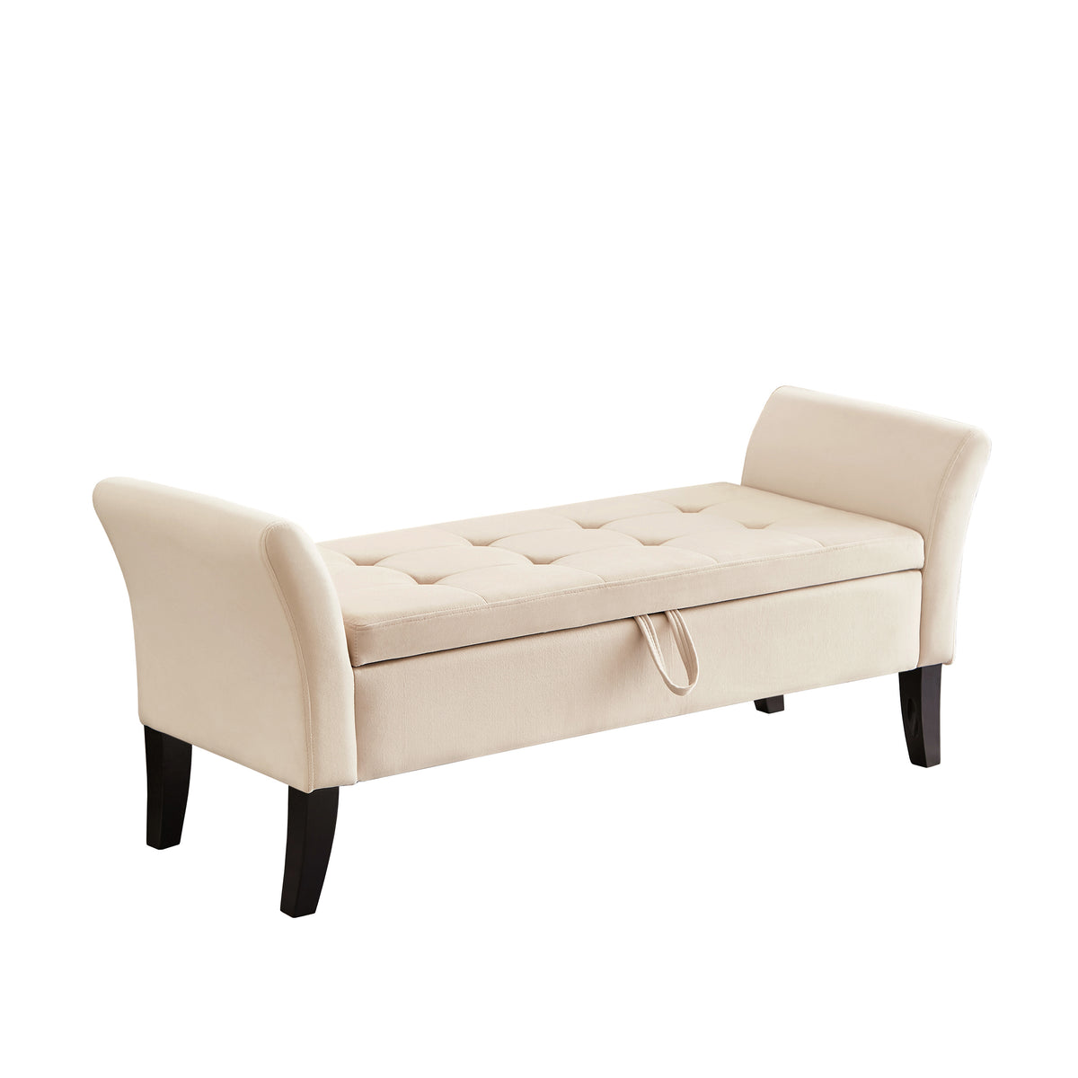 HAOYYE 51.5" Bed Bench with Storage Beige Velvet Sturdy Space-Saving Heavy Duty Modern Design Adults Dorm Room Easy Assembly Bedroom Furniture