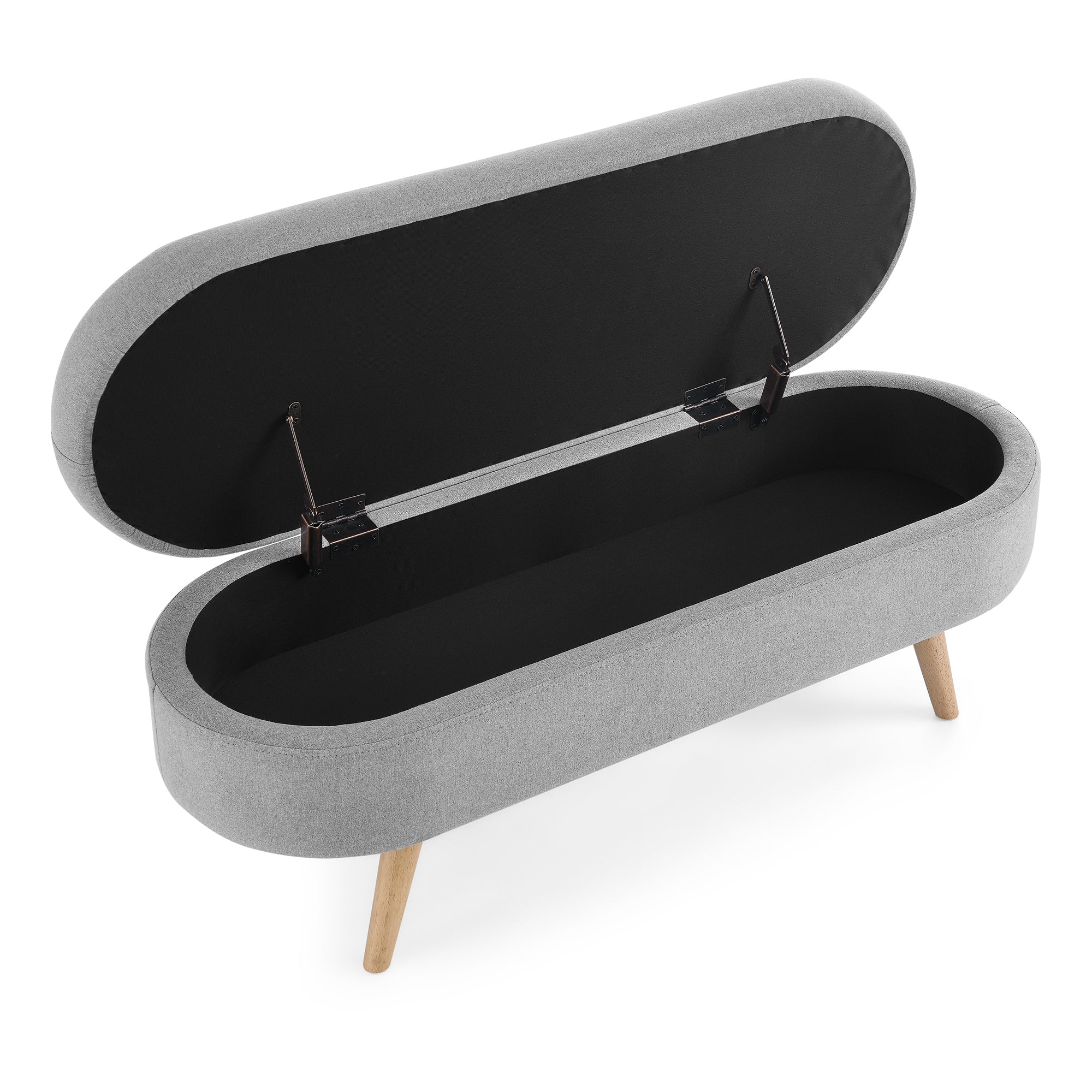 HAOYYE Ottoman Oval Storage Bench, Rubber Wood Legs, Grey(43.5"x16"x16") Sturdy Space-Saving Heavy Duty Modern Design Adults Dorm Room Easy Assembly Bedroom Furniture