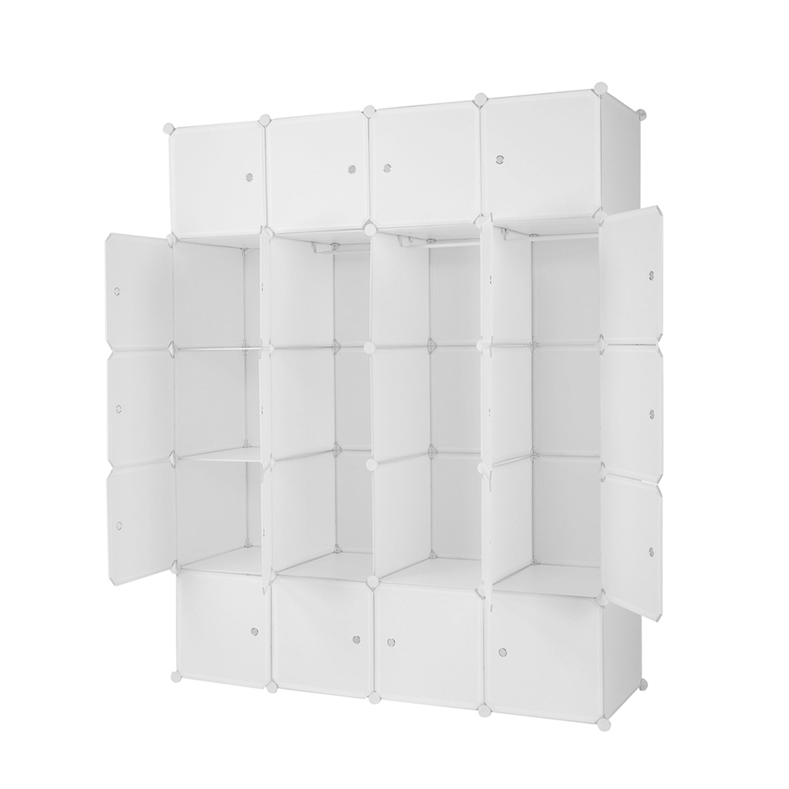 HAOYYE Modular 20-Cube Plastic Storage Organizer with Hanging Rod, Stackable Closet Shelves, Durable Multipurpose Storage Cabinet, Space-Saving Design for Clothes, Shoes, Accessories, Bedroom, Living Room, Office, White