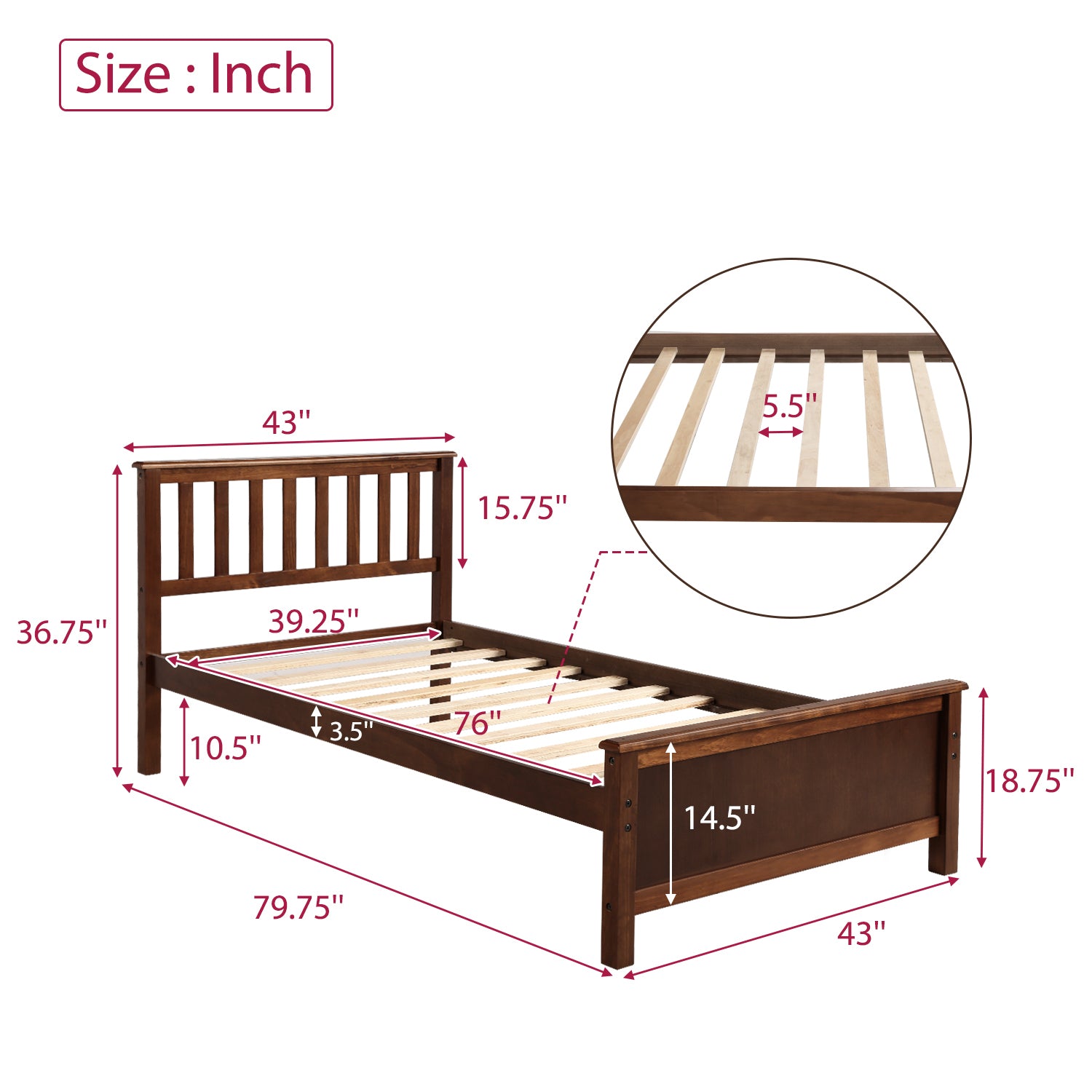 HAOYYE Twin Size Wood Platform Bed with Headboard,Footboard and Wood Slat Support, Walnut Sturdy Space-Saving Heavy Duty Modern Design Easy Assembly Durable Stylish Home Furniture Versatile