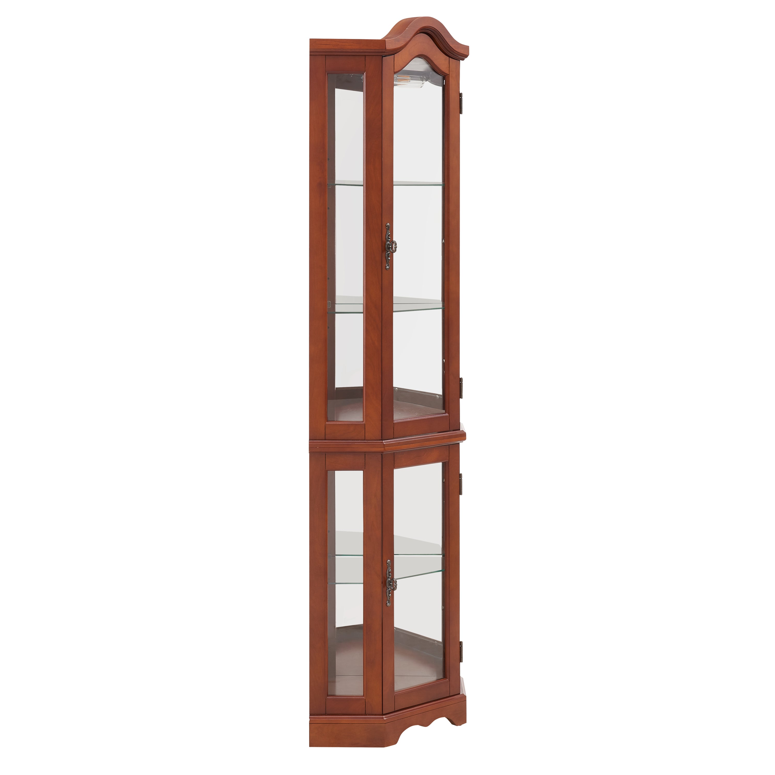 HAOYYE Corner Curio Cabinet with Adjustable Tempered Glass Shelves, Mirrored Back, LED Lights, Elegant Display Cabinet in Walnut Finish, Sturdy Space-Saving Design, Modern Heavy Duty Storage for Home, Office, Living Room