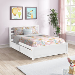HAOYYE Full Size Wood Platform Bed Frame with 4 Storage Drawers and Headboard of White Color for All Ages Sturdy Space-Saving Heavy Duty Modern Design Adults Dorm Room Easy Assembly Bedroom Furniture