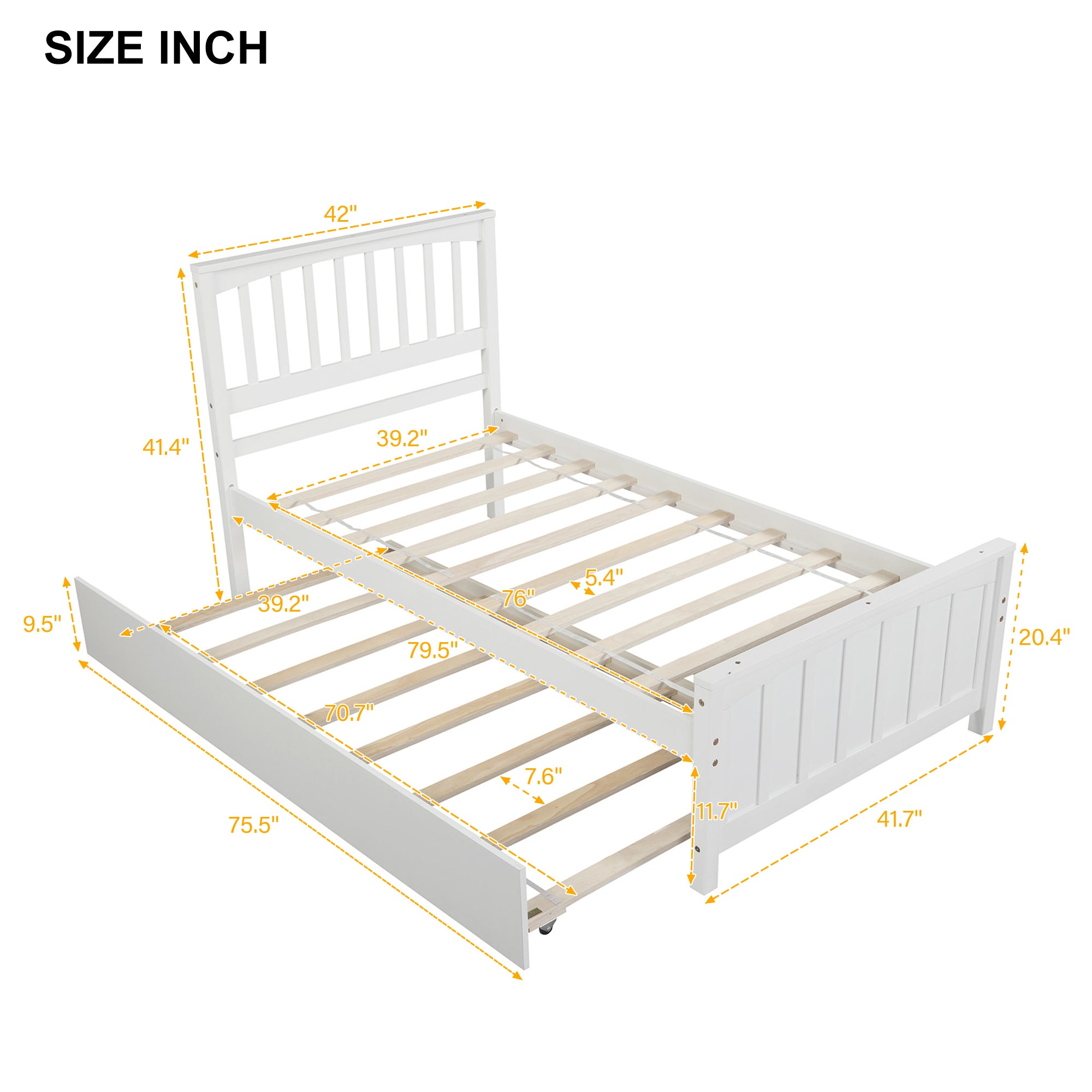 HAOYYE Twin size Platform Bed with Trundle, White Sturdy Space-Saving Heavy Duty Modern Design Easy Assembly Durable Stylish Home Furniture Versatile
