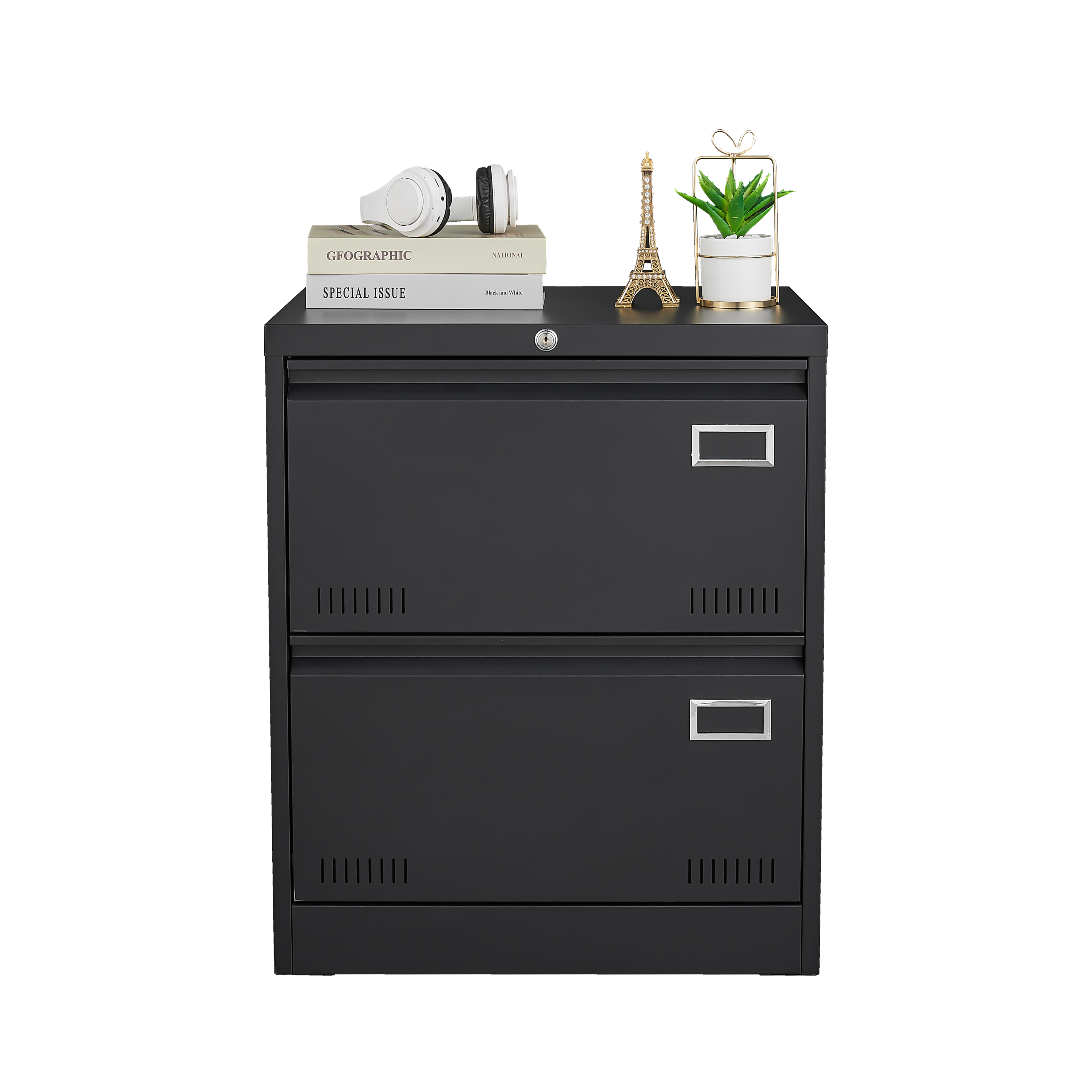 HAOYYE Black 2-Drawer Locking Metal File Cabinet, Lateral Filing Cabinet for Home Office, Legal and Letter Files, Space-Saving Vertical Design, Assembly Required