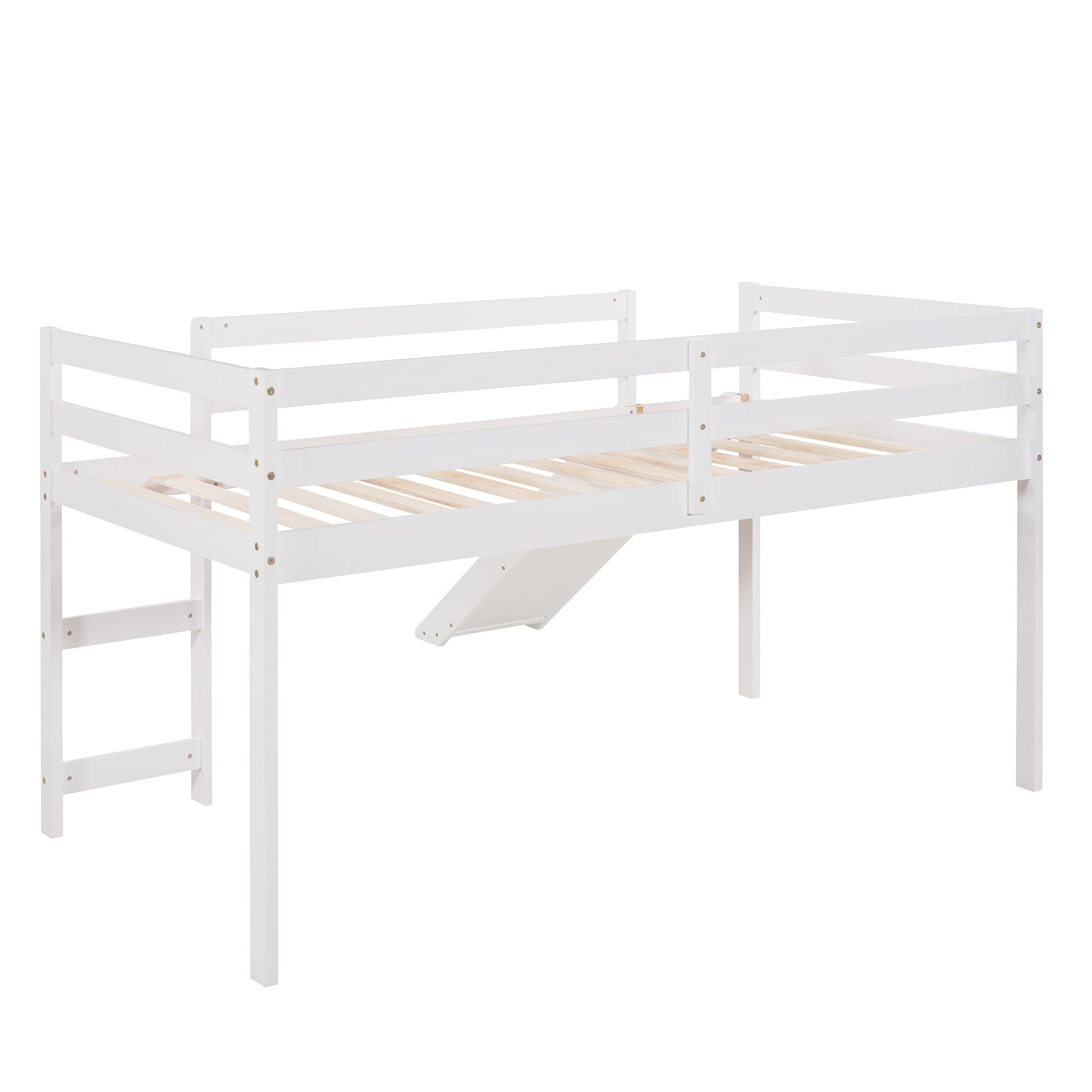 HAOYYE Loft Bed with Slide, Multifunctional Design, Twin (White)(OLD SKU: WF191904AAK) Sturdy Space-Saving Heavy Duty Modern Design Adults Dorm Room Easy Assembly Bedroom Furniture