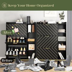 HAOYYE Modern Slim Shoe Cabinet With 3 Flip Drawers And Open Shelves, Wood Freestanding Shoe Organizer, Narrow Hidden Shoe Storage For Heels, Boots, And Slippers, Sturdy Entryway Shoe Rack For Entrance