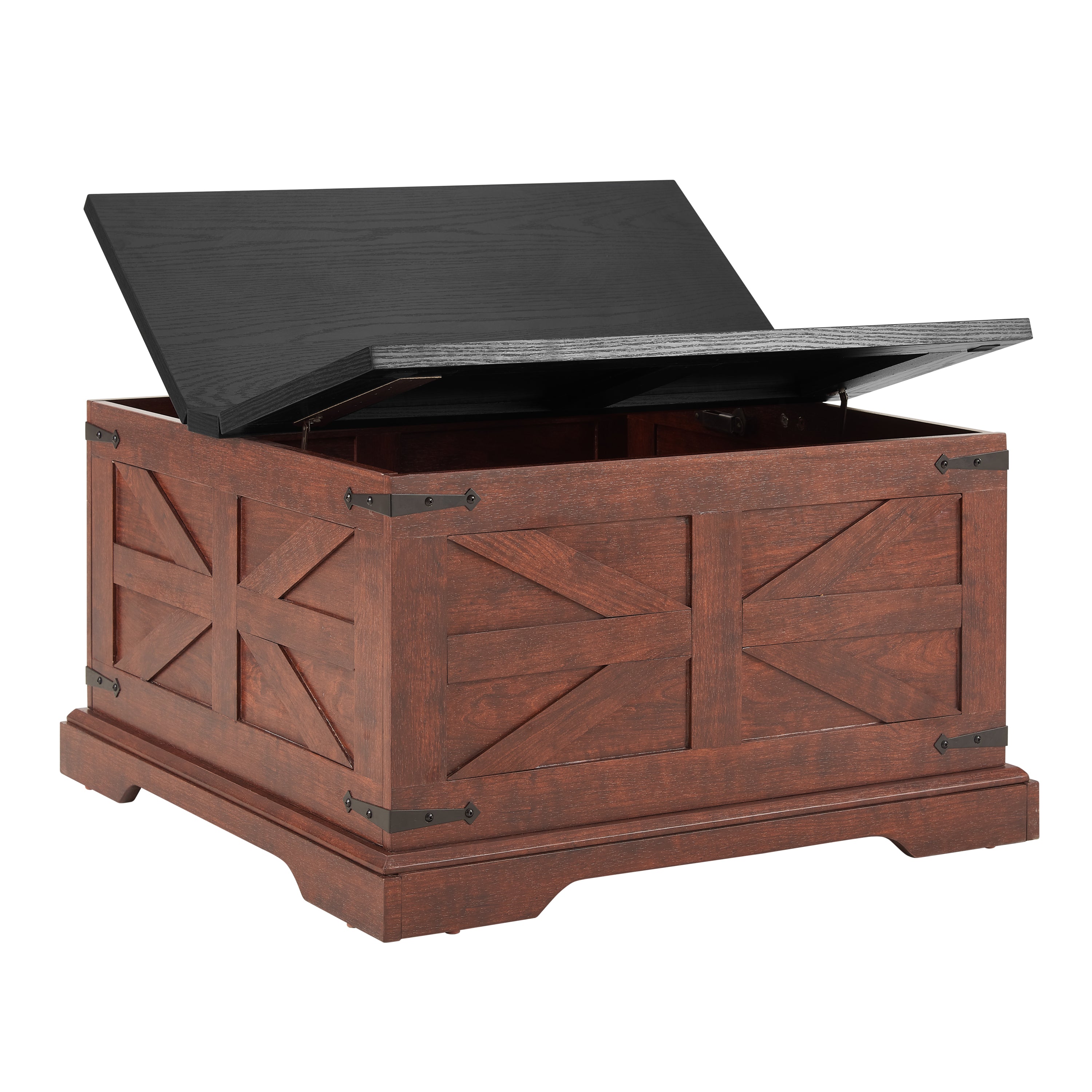 HAOYYE Farmhouse Coffee Table With Hidden Storage, Square Wood Cocktail Table With Hinged Lift Top, Rustic Barn Style Center Table For Living Room, Oak Finish