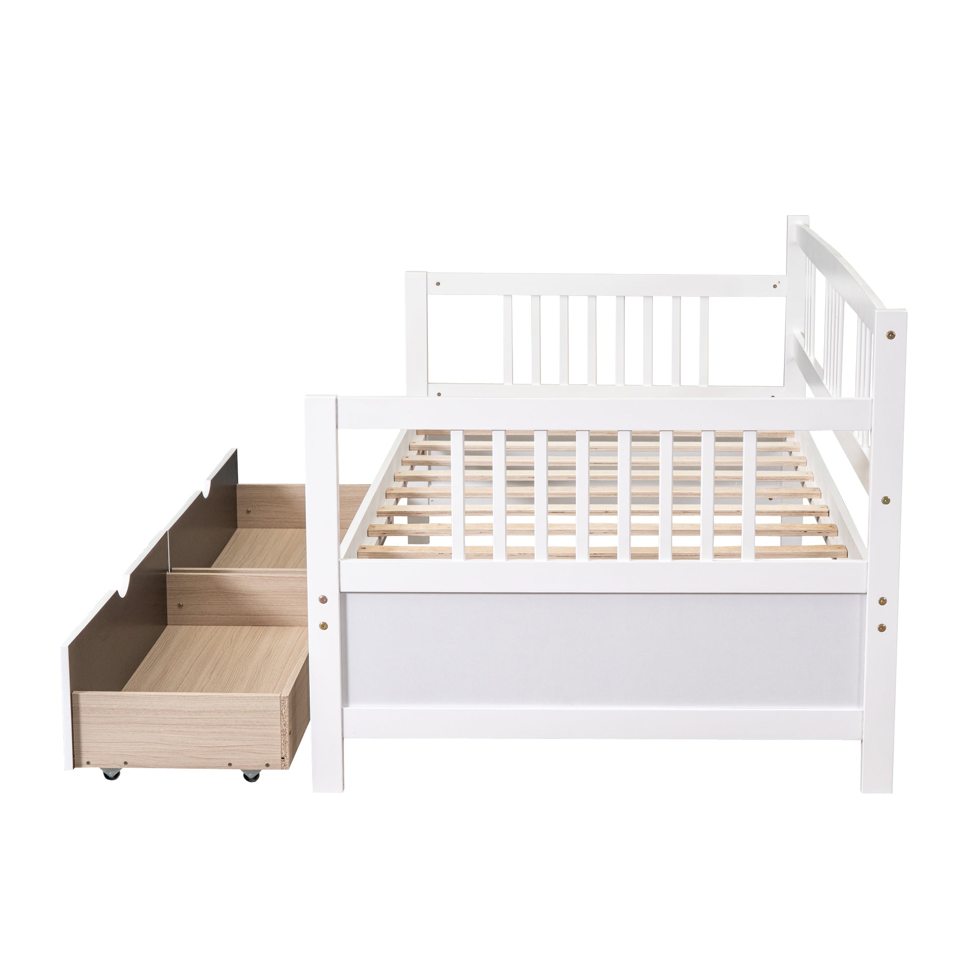 HAOYYE Twin Daybed with Two Drawers, White Wood Bed Frame, Sturdy Space-Saving Design, Heavy Duty Construction, Ideal for Bedroom, Dorm Room, Easy Assembly