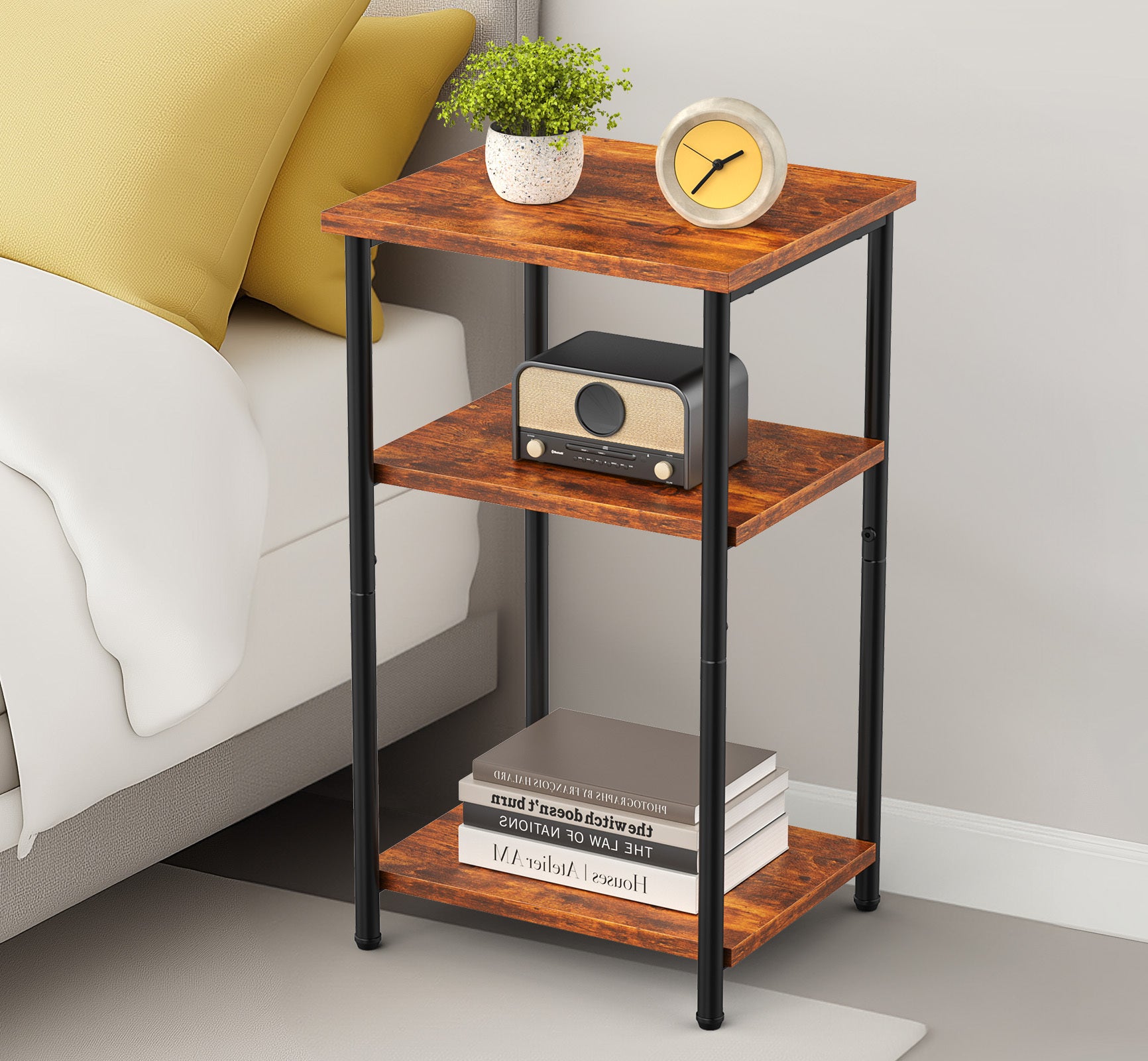HAOYYE 3-Tier End Table Side Table with Adjustable Feet,Small Nightstand Space-Saving for Bedroom Living Room Office Sturdy Heavy Duty Modern Design Adults Dorm Room Easy Assembly Bedroom Furniture