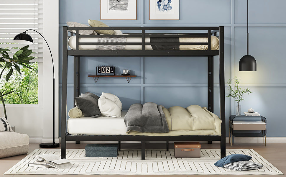 HAOYYE Metal Full XL over Queen Bunk Bed for Teens and Adults,Space-Saving/Noise Reduced/No Box Spring Needed,Black Sturdy Heavy Duty Modern Design Dorm Room Easy Assembly Bedroom Furniture