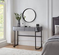 HAOYYE 39" Mirrored Makeup Vanity Table with Stainless Steel Base, Mirrored Console Dressing Table with 2 Drawers,Versatile Desk for Bedroom and Office, Gray