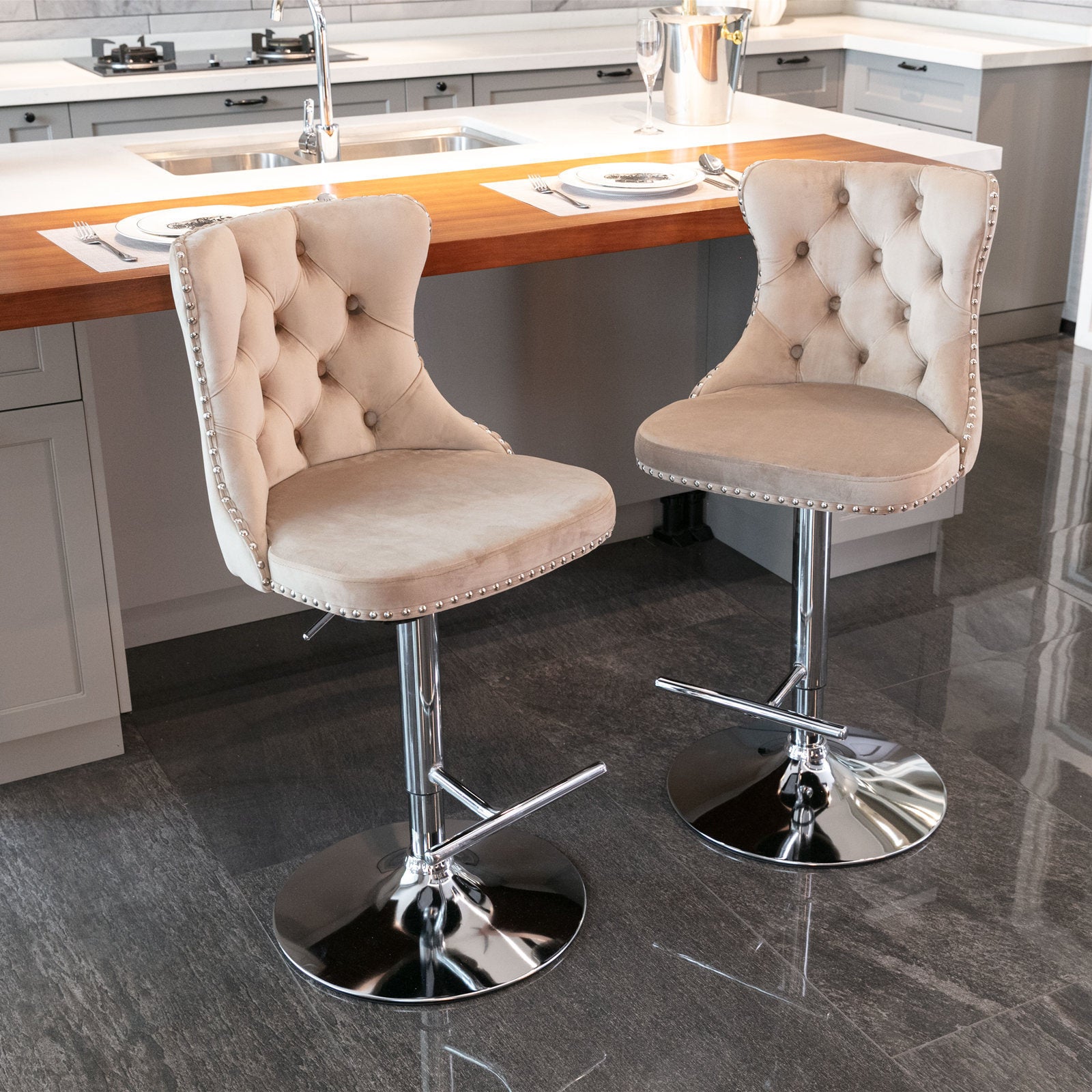 HAOYYE Swivel Velvet Barstools Adjusatble Seat Height from 25-33 Inch