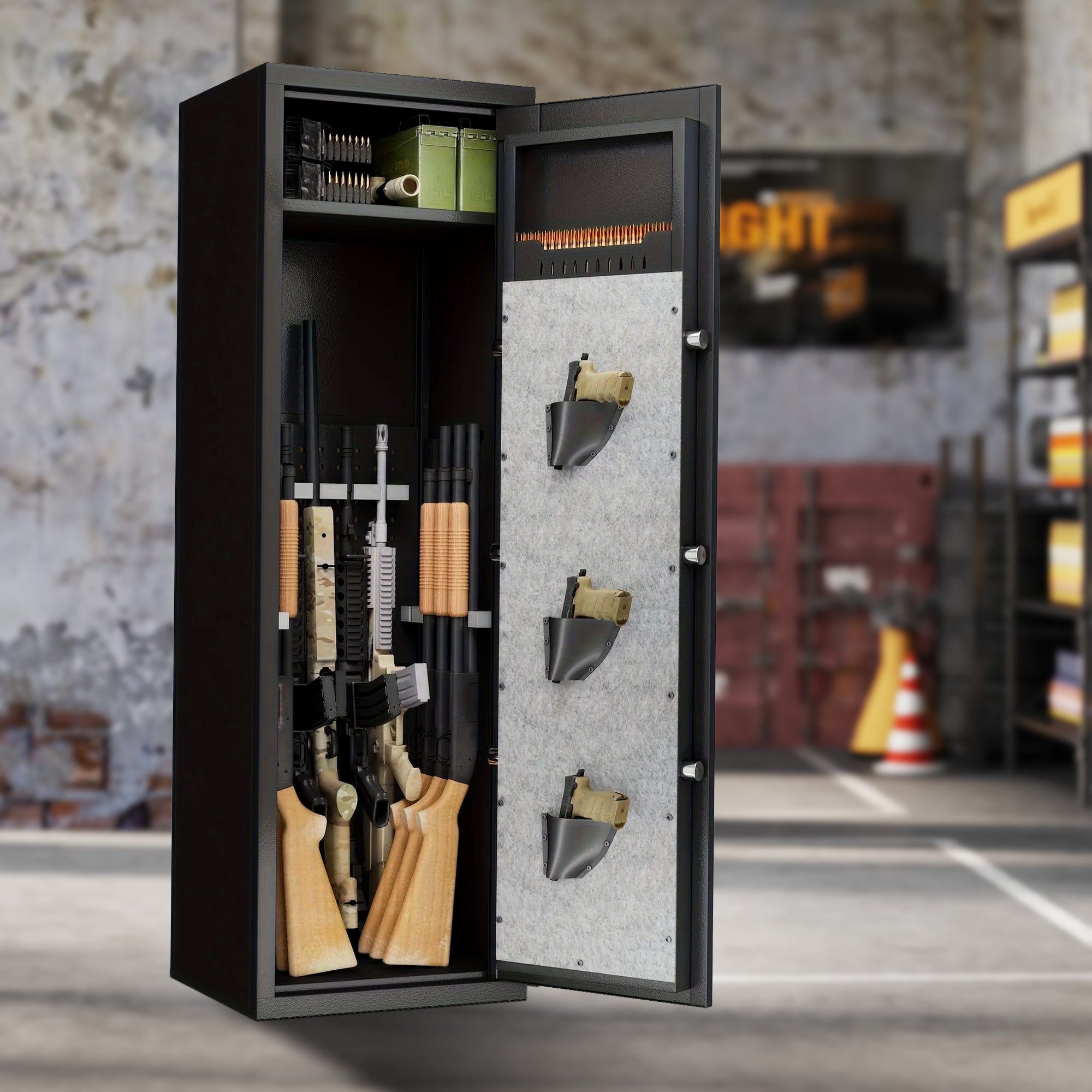 Haoyye Large Gun Safe Cabinet With 3 Pistol Pouches, Heavy Duty Biometric Fingerprint Lock, Rifle Gun Safe With Adjustable Stand, Detachable Structure For Rifles And Shotguns, Secure Gun Money Storage Cabinet