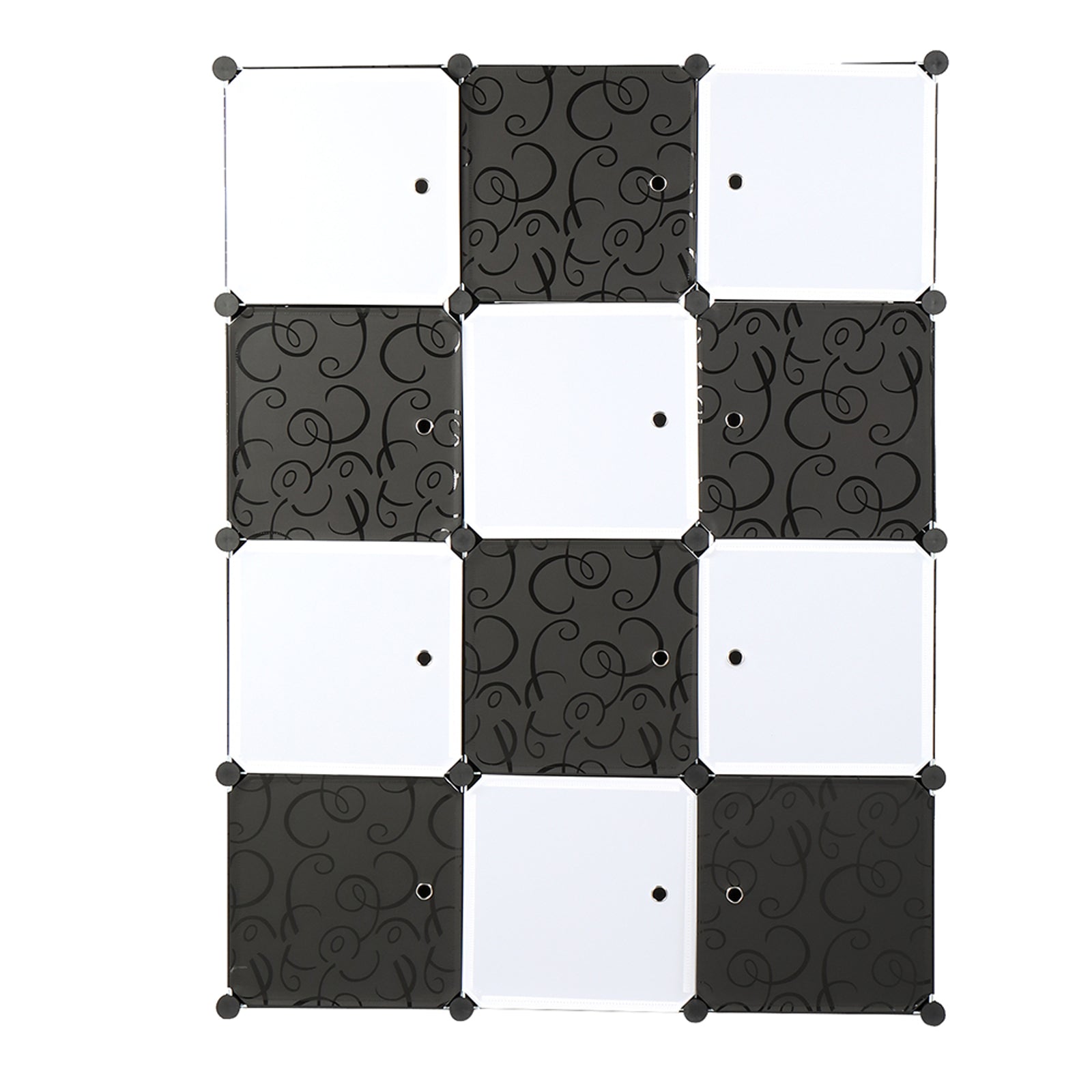 DE Direct HAOYYE 12 Cube Organizer Stackable Plastic Storage Shelves Modular Closet Cabinet with Hanging Rod Multifunctional Stackable Design for Bedroom Entryway Living Room Black and White