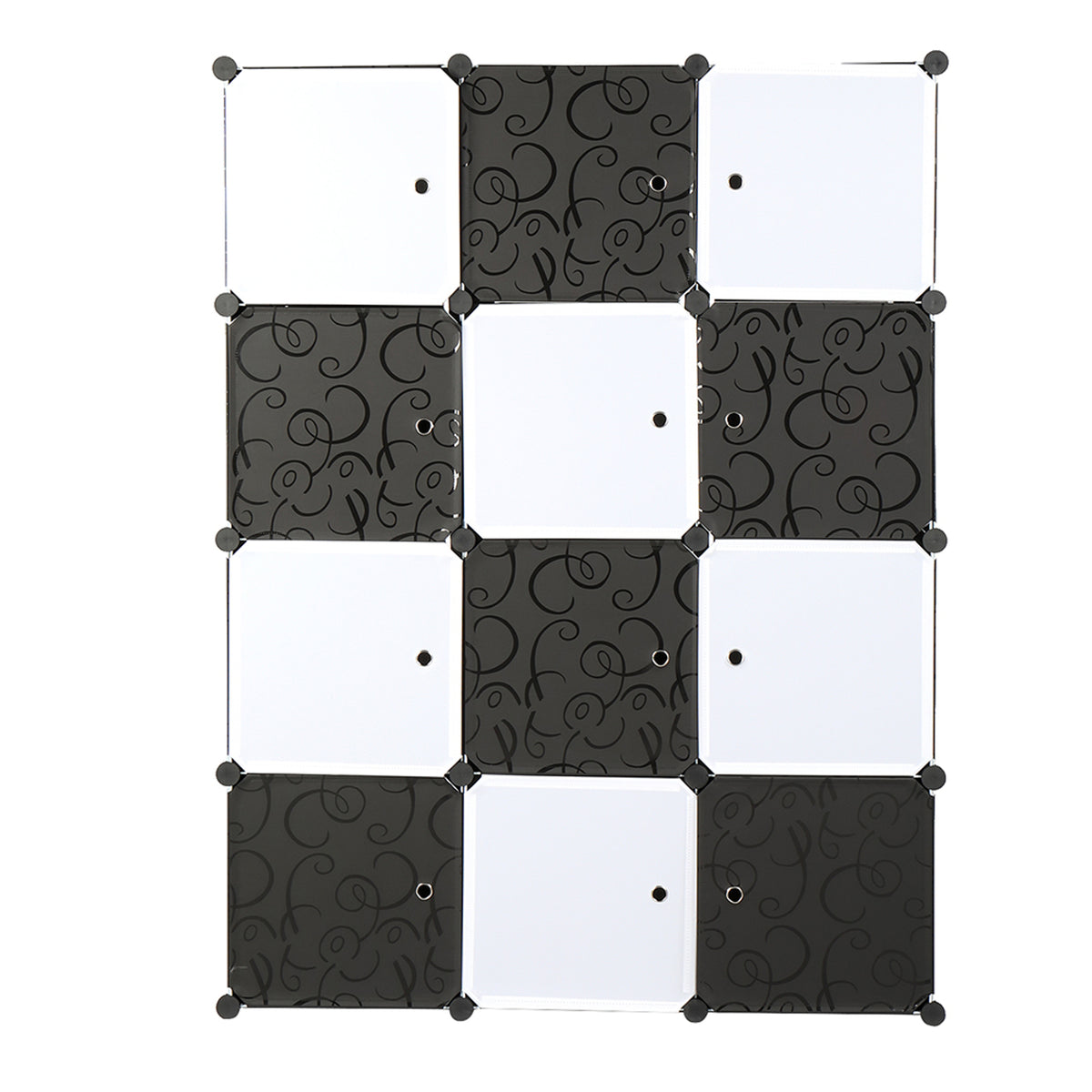 DE Direct HAOYYE 12 Cube Organizer Stackable Plastic Storage Shelves Modular Closet Cabinet with Hanging Rod Multifunctional Stackable Design for Bedroom Entryway Living Room Black and White
