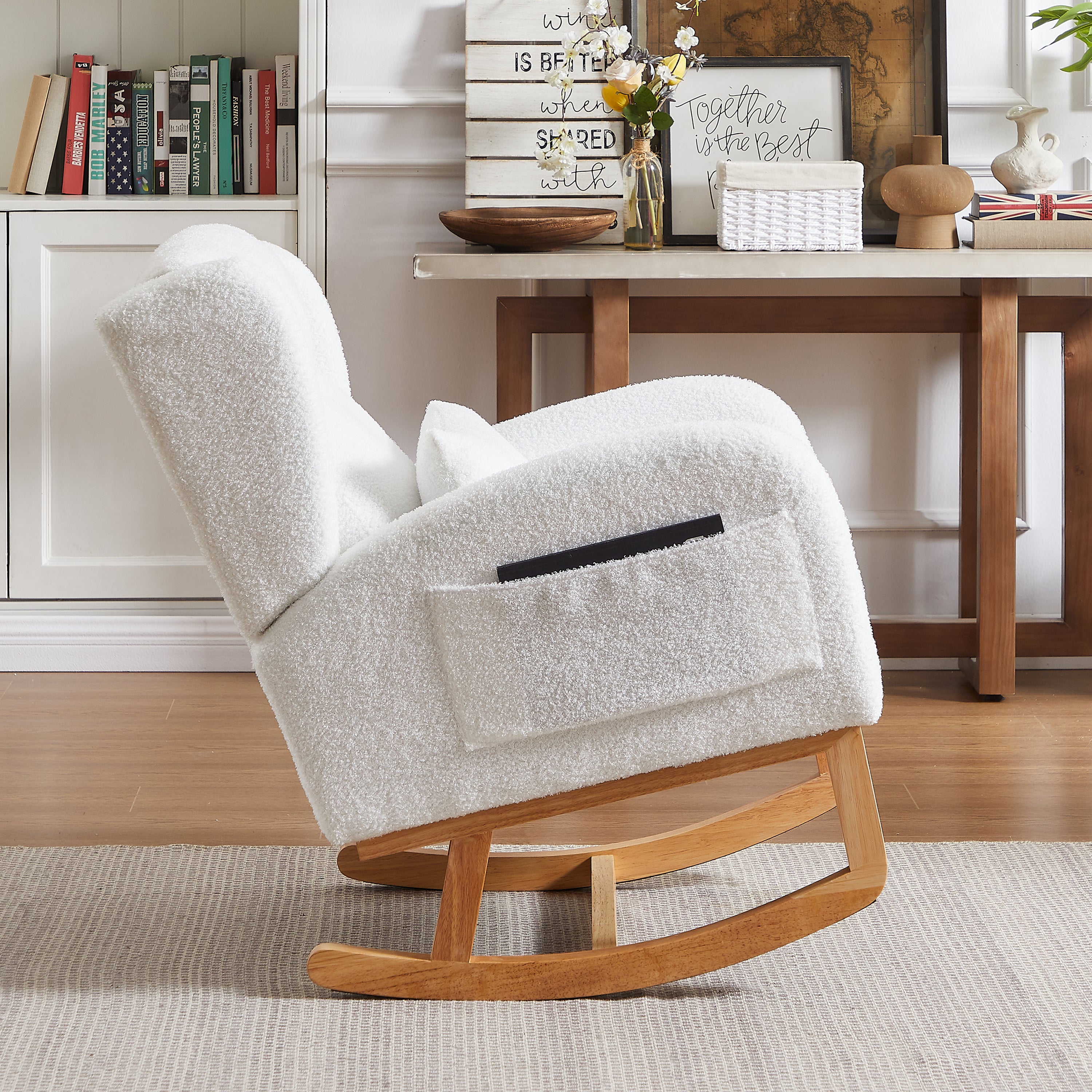 HAOYYE 27.2"W Modern Accent High Backrest Living Room Lounge Arm Rocking Chair, Two Side Pocket Sturdy Space-Saving Heavy Duty Modern Design Adults Dorm Room Easy Assembly Bedroom Furniture
