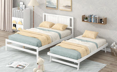 HAOYYE Full Size Platform Bed with Adjustable Trundle, White, Space-Saving Modern Design, Sturdy and Heavy-Duty Wood Frame, Ideal for Guest Room, Apartment, or Dorm, Easy Assembly Bedroom Furniture