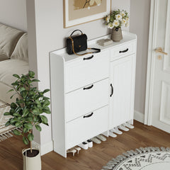 HAOYYE White Shoe Cabinet With 4 Doors And 1 Drawer, Large Storage Capacity, Modern Sturdy Space-Saving Design For Bedrooms And Dorm Rooms, Heavy Duty Construction, Easy To Assemble