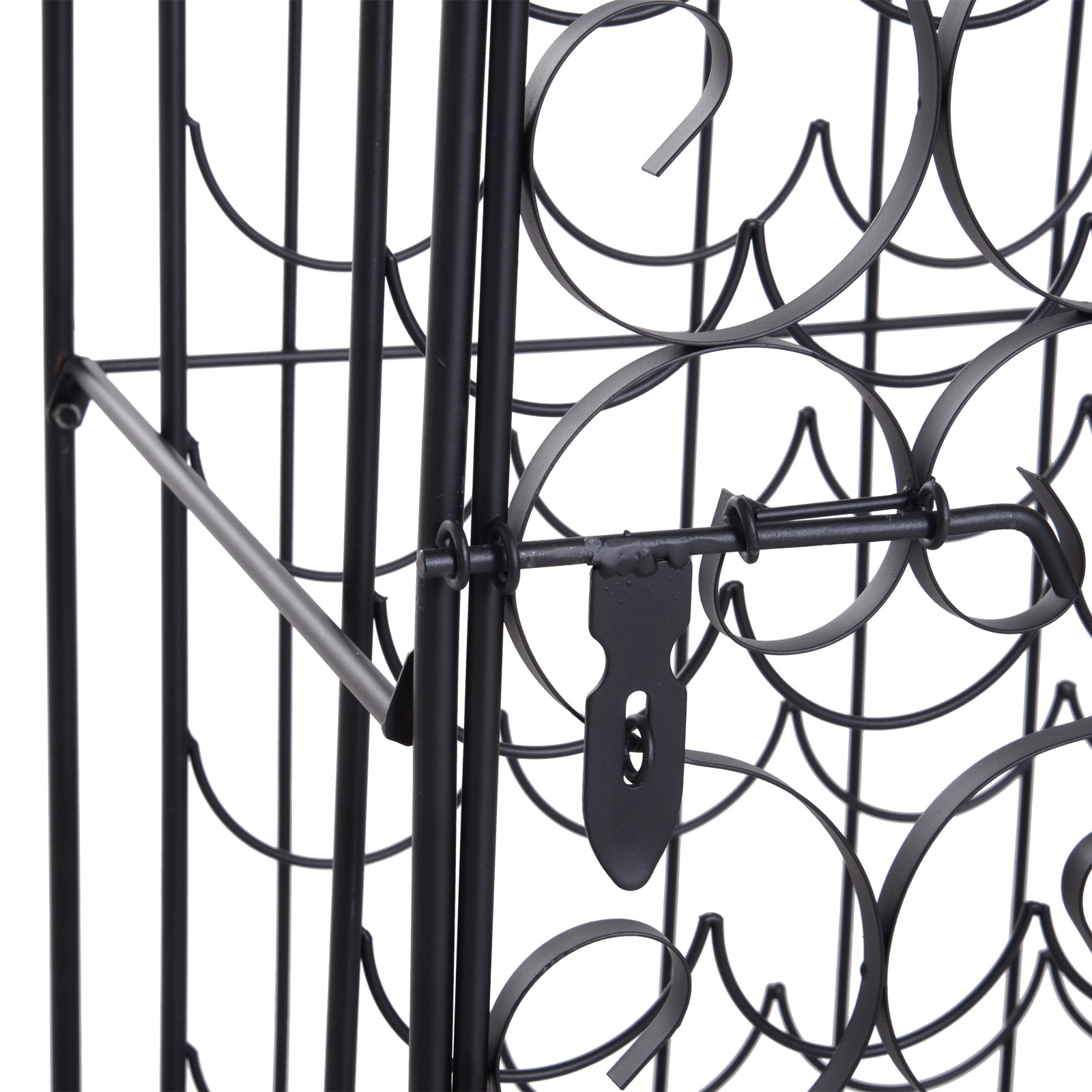 Haoyye Wrought Iron Wine Rack Cabinet with Lock, 35 Bottle Metal Wine Storage Holder with Vintage Scrollwork Design, Sturdy Freestanding Organizer for Kitchen, Dining Room, Home Bar, Space-Saving Modern Black Wine Shelf