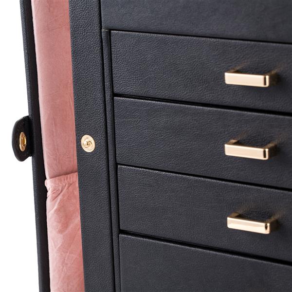 HAOYYE Black Synthetic Leather Jewelry Box – Large Mirrored Watch Organizer With Necklace, Ring, And Earring Storage – Lockable Case With Soft Velvet Lining, Elegant Home Décor, Luxury Design, Perfect Gift For Women