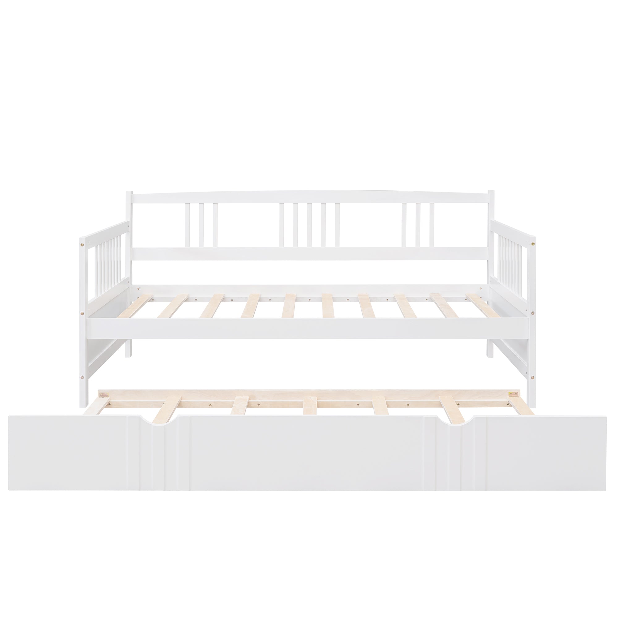 HAOYYE Twin Size Daybed Wood Bed with Twin Size Trundle,White Sturdy Space-Saving Heavy Duty Modern Design Adults Dorm Room Easy Assembly Bedroom Furniture
