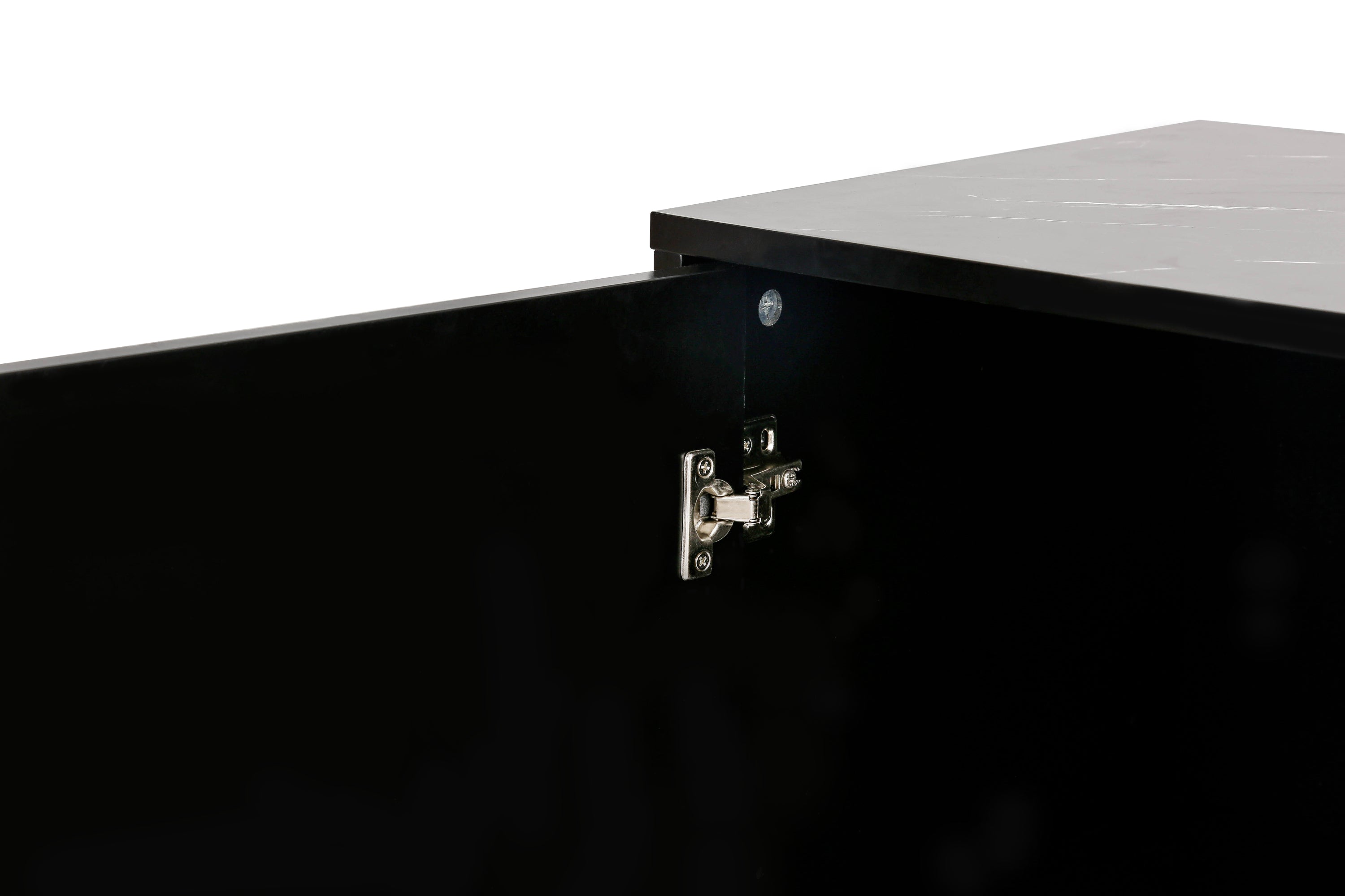 HAOYYE Modern Sideboard with Four Doors, Metal Handles and Legs, Adjustable Shelves, Stylish Storage Cabinet for Kitchen, Dining Room, Living Room, Black, Sturdy Space-Saving Heavy Duty Design, Ideal for Home and Apartment, Easy Assembly