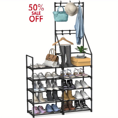HAOYYE 5-Tier Shoe Rack Storage Organizer, Holds 25-30 Pairs of Shoes, Freestanding Coat and Shoe Rack for Entryway Closet, Space-Saving Design with Durable Metal Frame and Easy Assembly