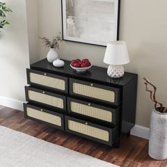 HAOYYE Wooden Antique Dresser with Drawers, Six-Drawer Storage Cabinet for Bedroom, Living Room, Corridor, Sturdy Space-Saving Heavy Duty Modern Design