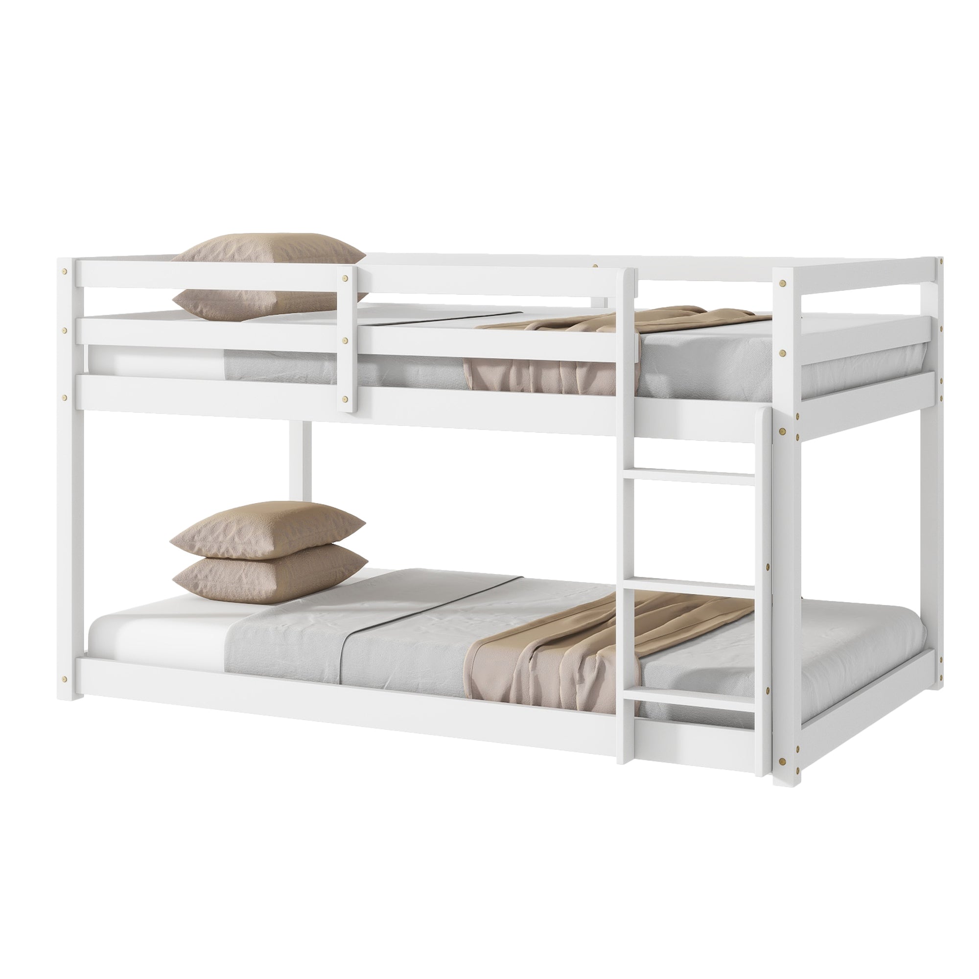 HAOYYE Solid Wooden, Solid Rubber Wooden Twin over Twin Loft Bed with Ladder, with Bed Platform of Strengthened Slats,White Sturdy Space-Saving Heavy Duty Modern Design Adults Dorm Room Easy Assembly